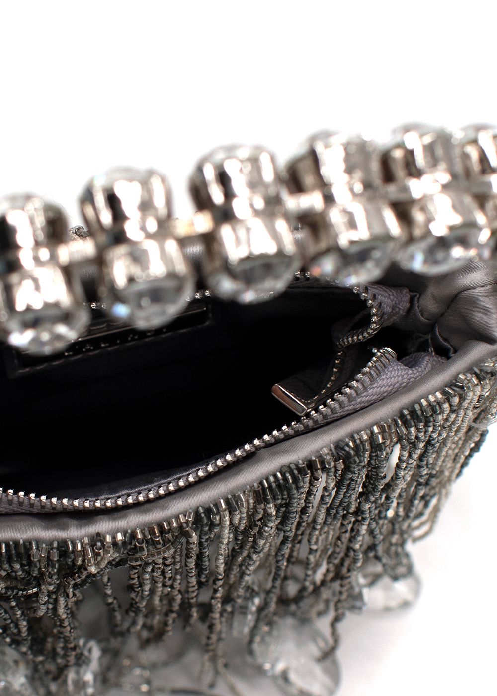 L'Alingi Metallic Silver Crystals Micro Fringe Eternity Bag satin