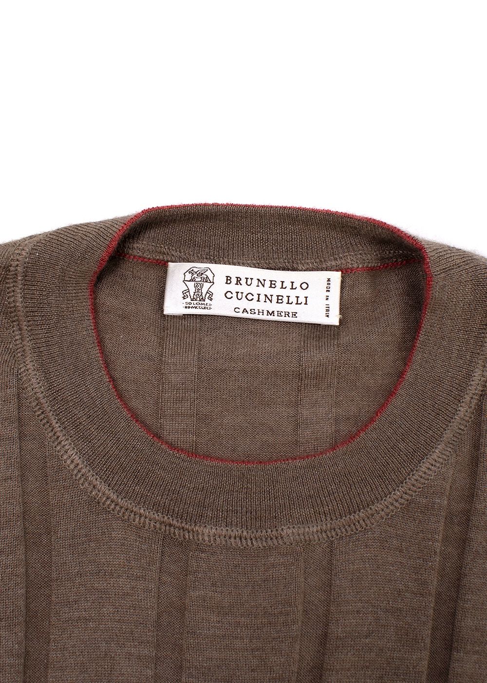 Men's Brunello Cucinelli Brown Fine Ribbed Cashmere  Silk Long Sleeve Top Size S Light Brown