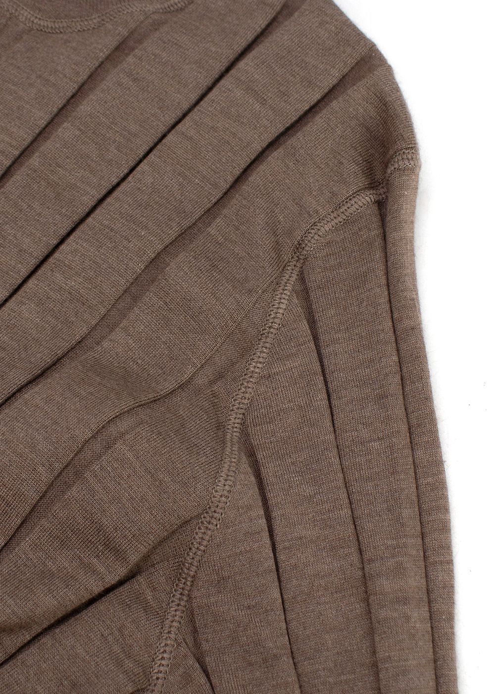 Men's Brunello Cucinelli Brown Fine Ribbed Cashmere  Silk Long Sleeve Top Size S Light Brown