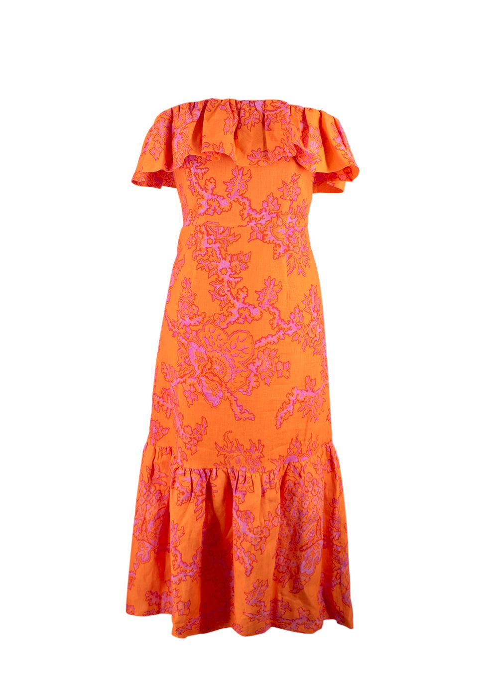 Rhode Orange Thea Linen Midi Dress Size XXS orange pink