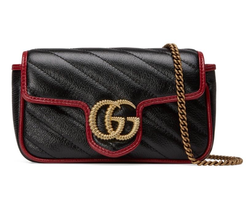 Gucci Black  red leather GG Marmont super mini bag