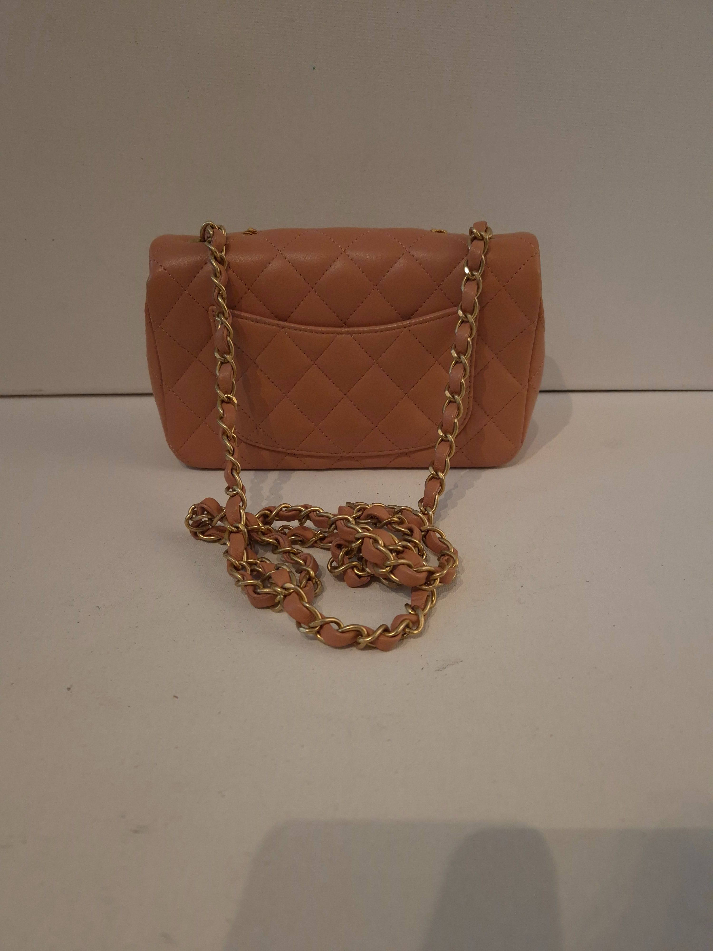 Preowned Chanel Blush Lucky Charms Mini Flap Bag Brown leather