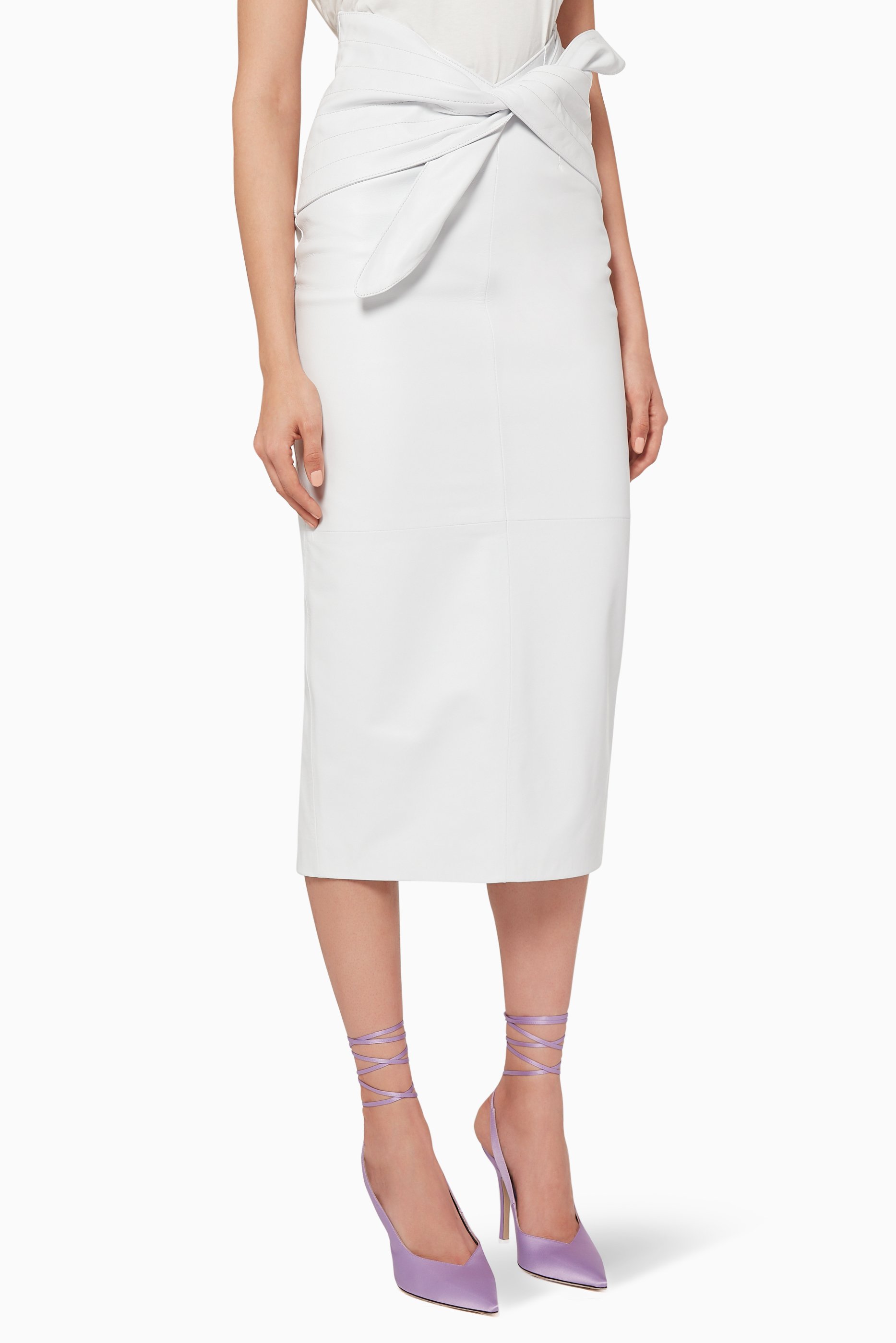 Preowned The Attico White leather Butterfly Midi Skirt Size S