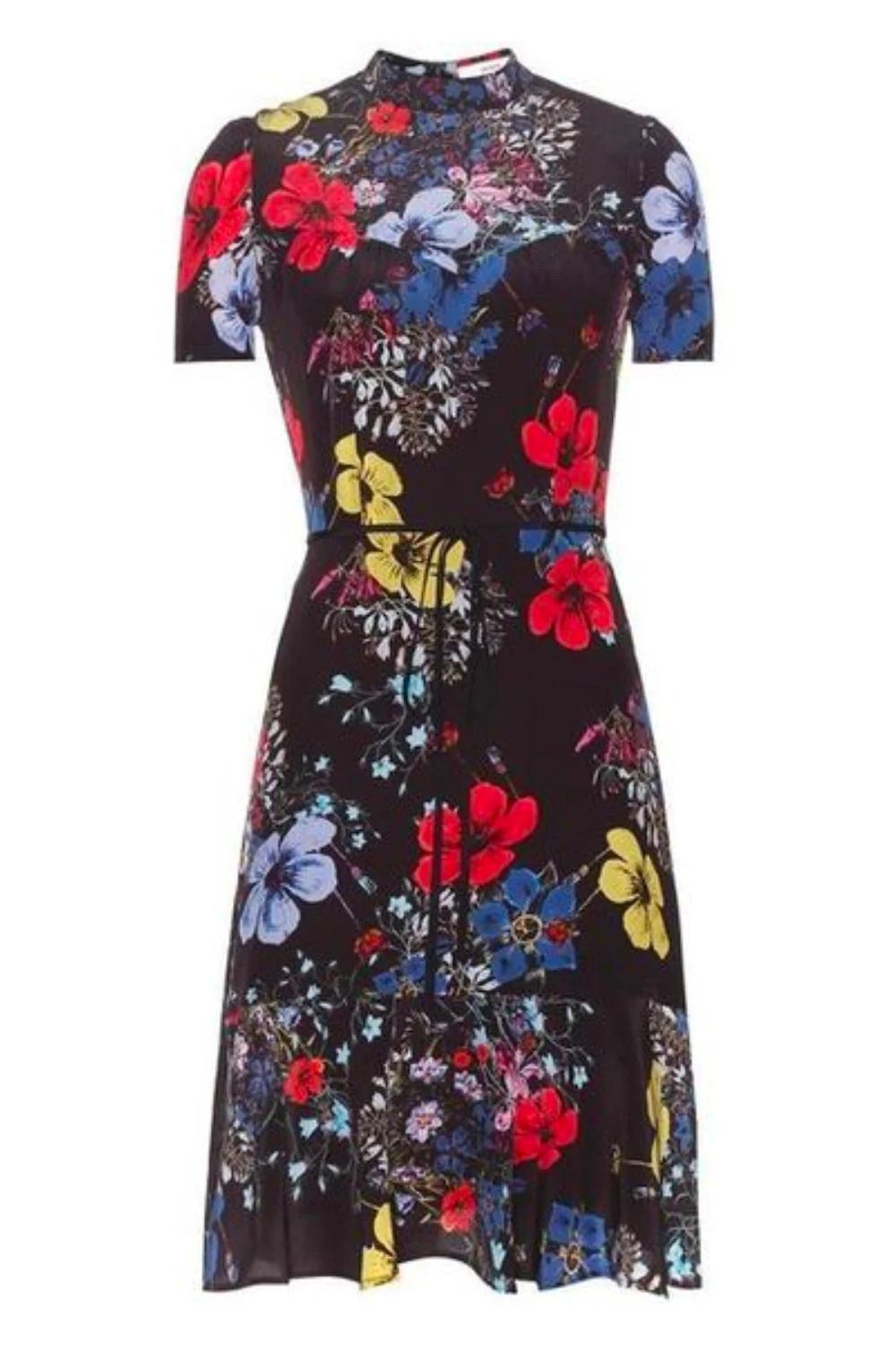 Preowned Erdem Floral Anne Silk Mini Dress Size S Black/Multi