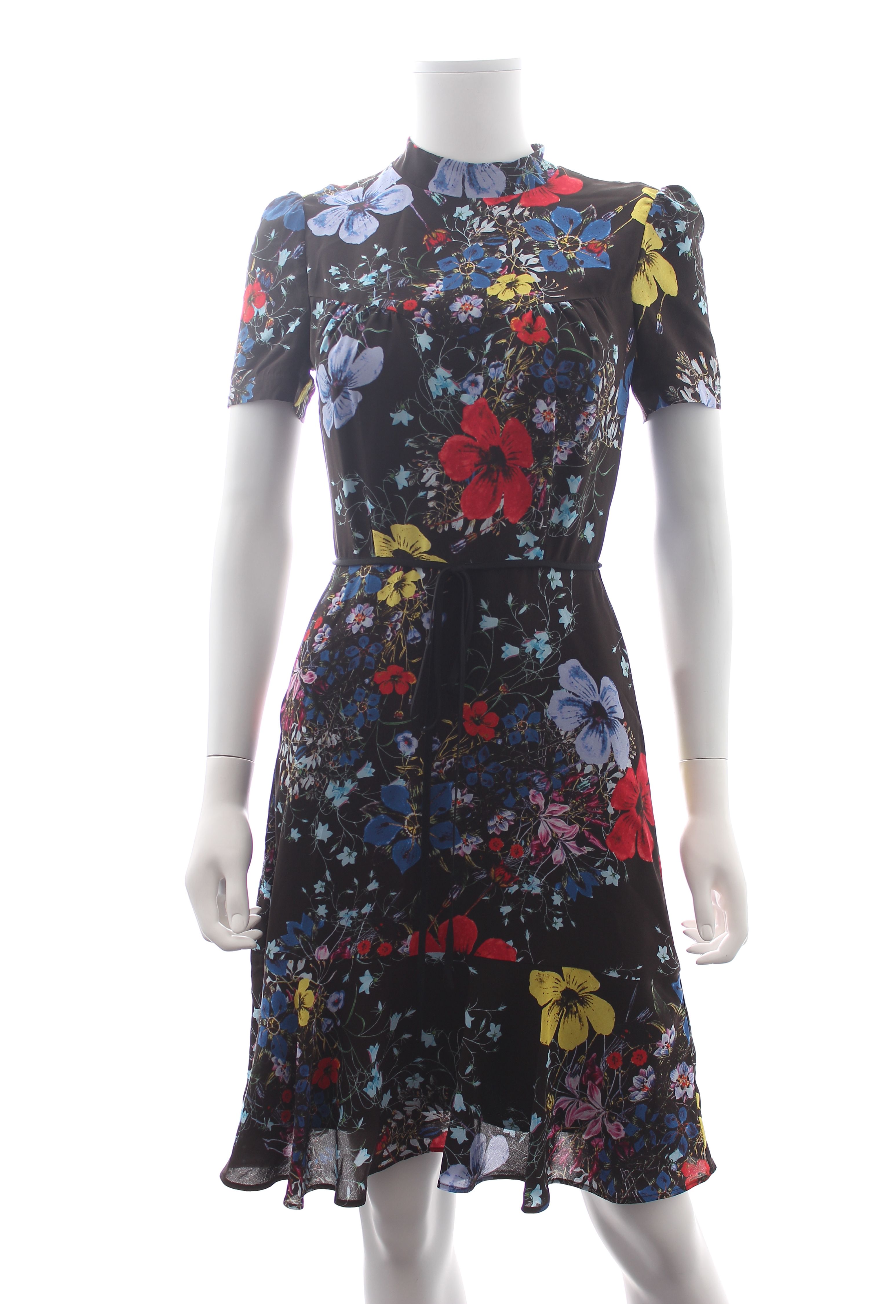 Preowned Erdem Floral Anne Silk Mini Dress Size S Black/Multi