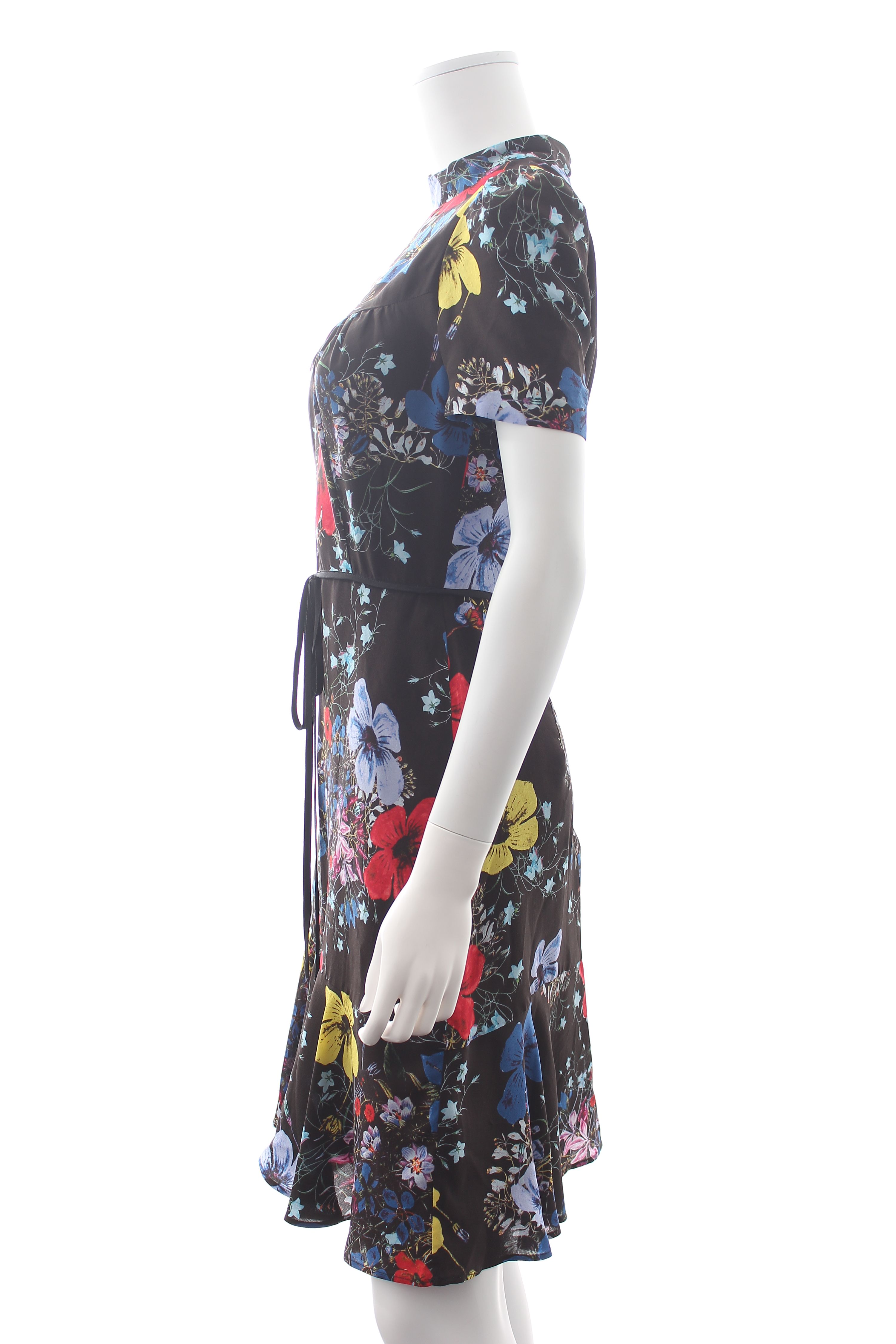 Preowned Erdem Floral Anne Silk Mini Dress Size S Black/Multi