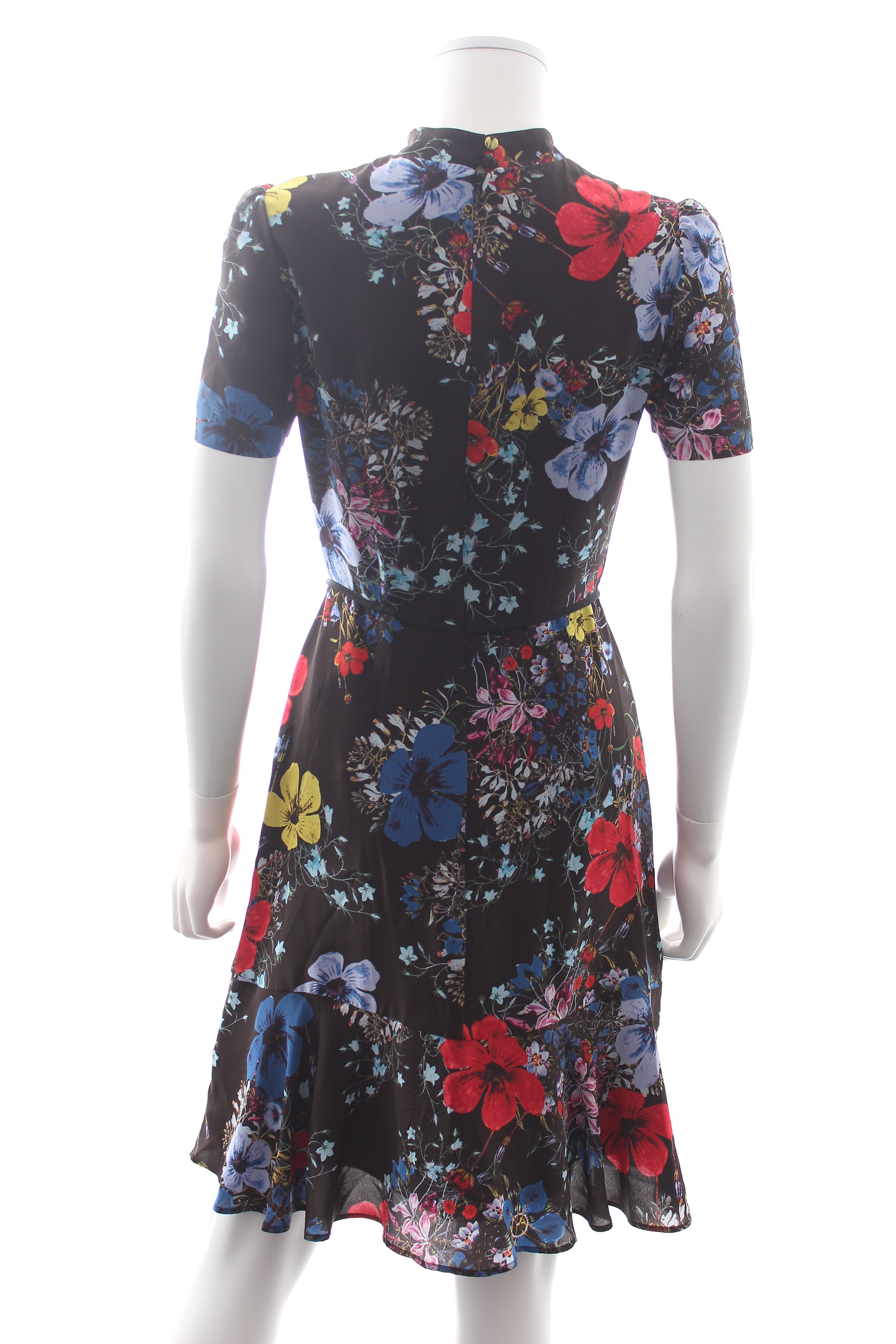 Preowned Erdem Floral Anne Silk Mini Dress Size S Black/Multi