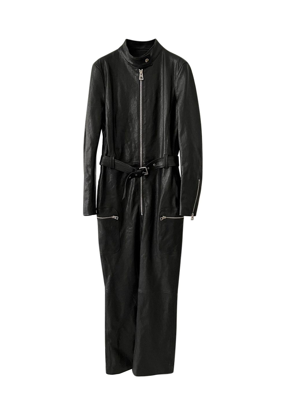 Dior Black Leather Biker Zip Jumpsuit Size S