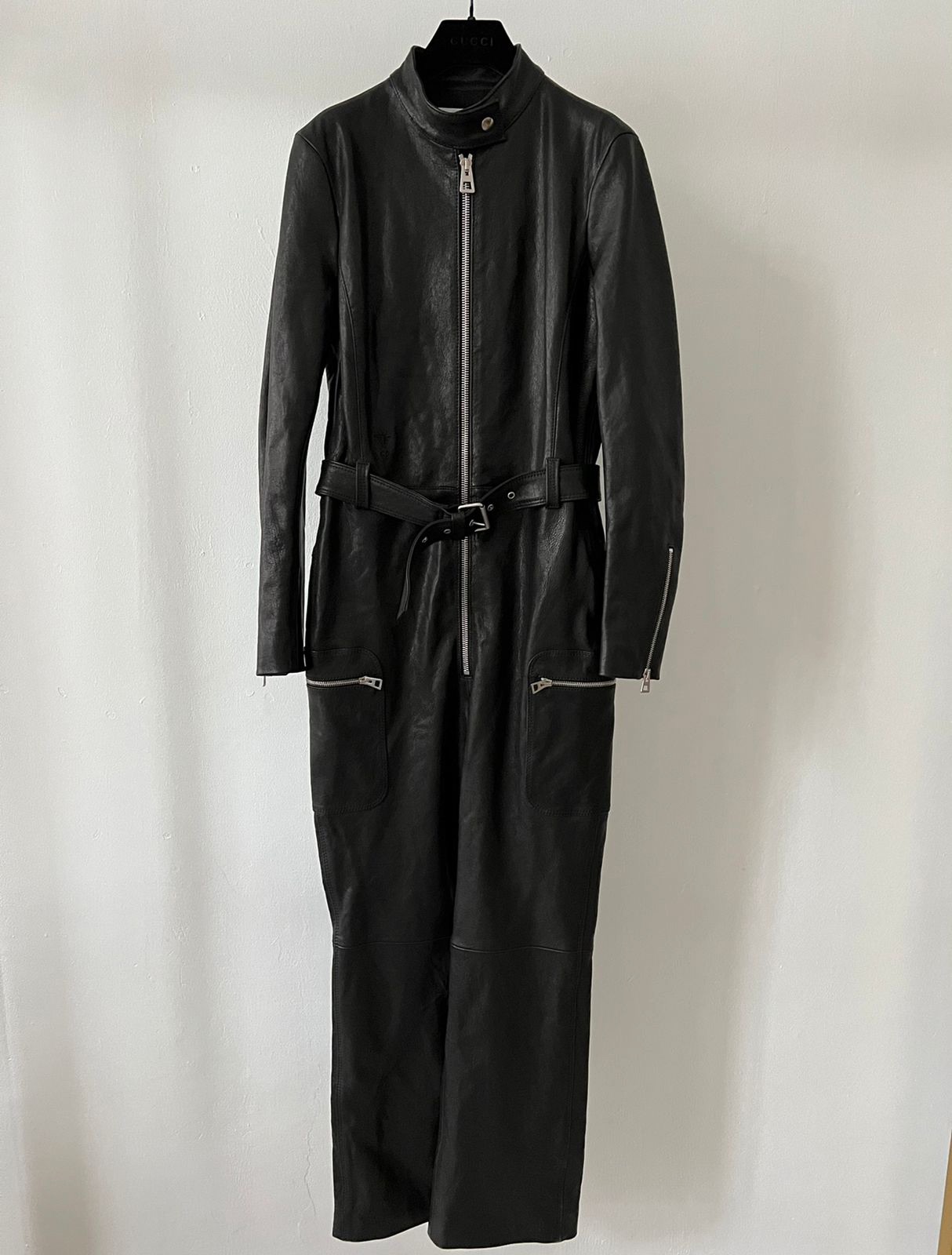 Dior Black Leather Biker Zip Jumpsuit Size S