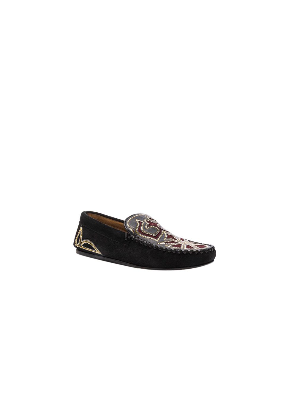 Preowned Isabel Marant Etoile Finha Embroidered Flats Size 37 Black with burgundy and white embroidery velvet