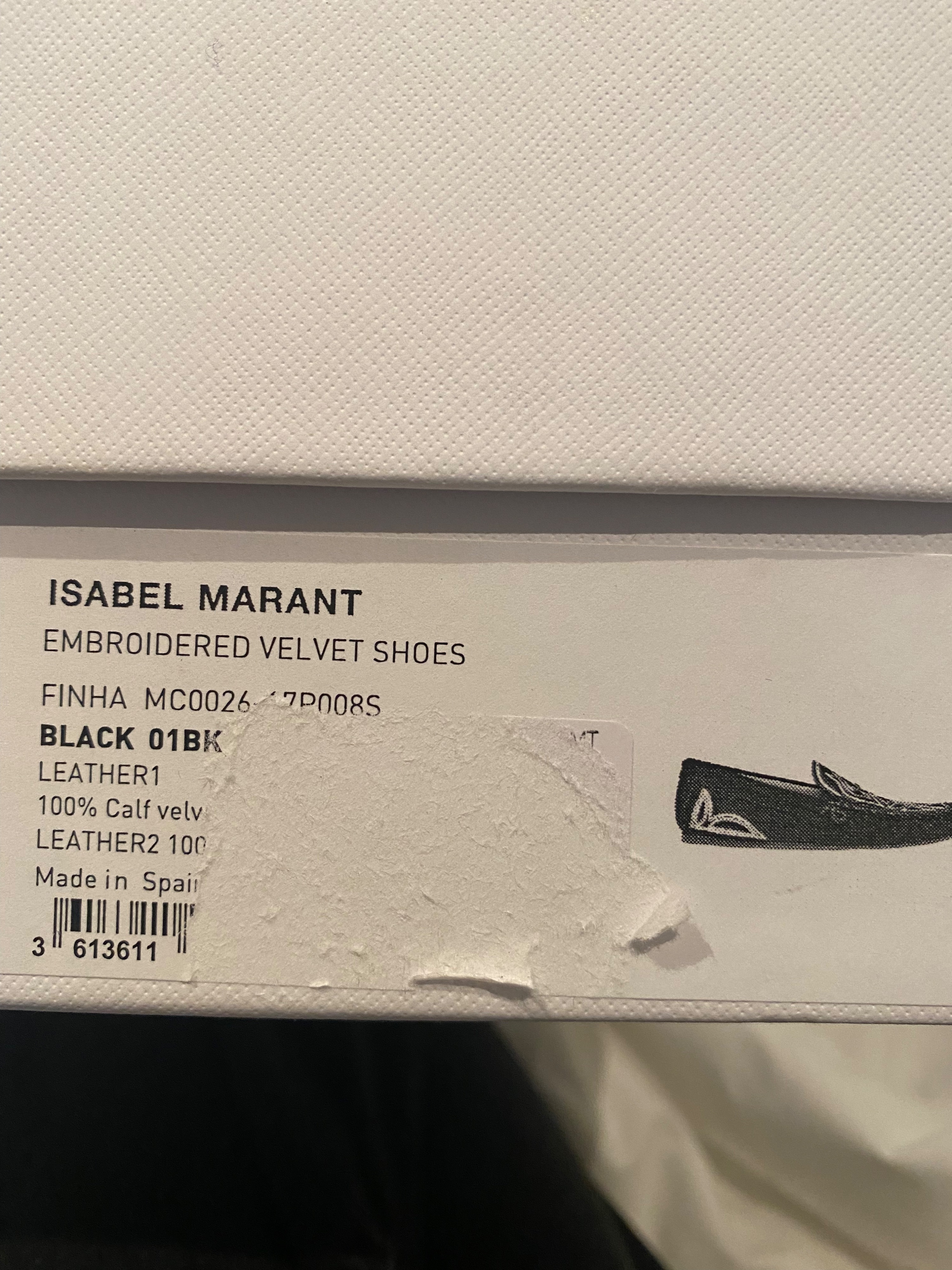 Preowned Isabel Marant Etoile Finha Embroidered Flats Size 37 Black with burgundy and white embroidery velvet