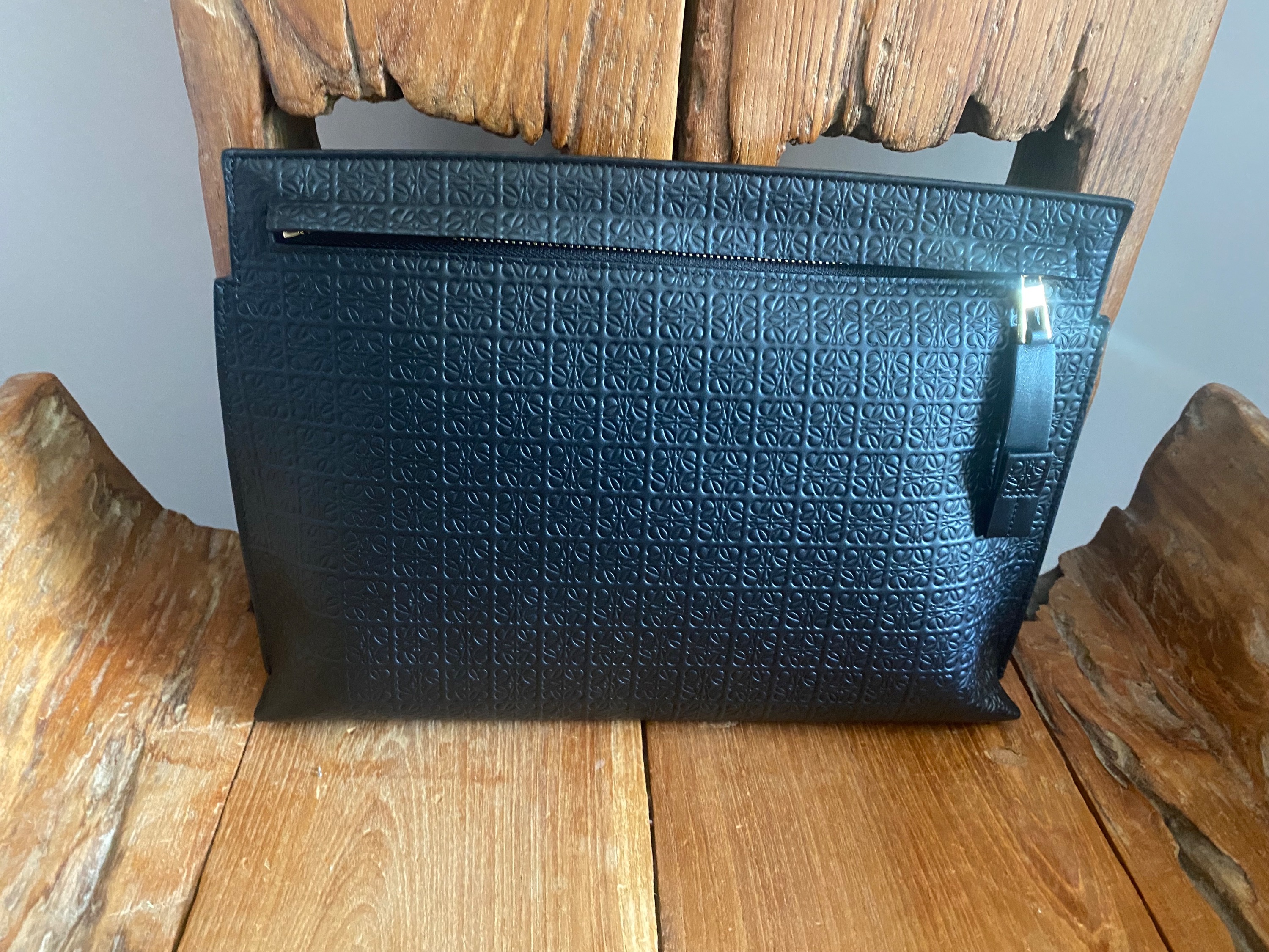 Loewe Black Leather Repeat Pouch embossed silk calfskin