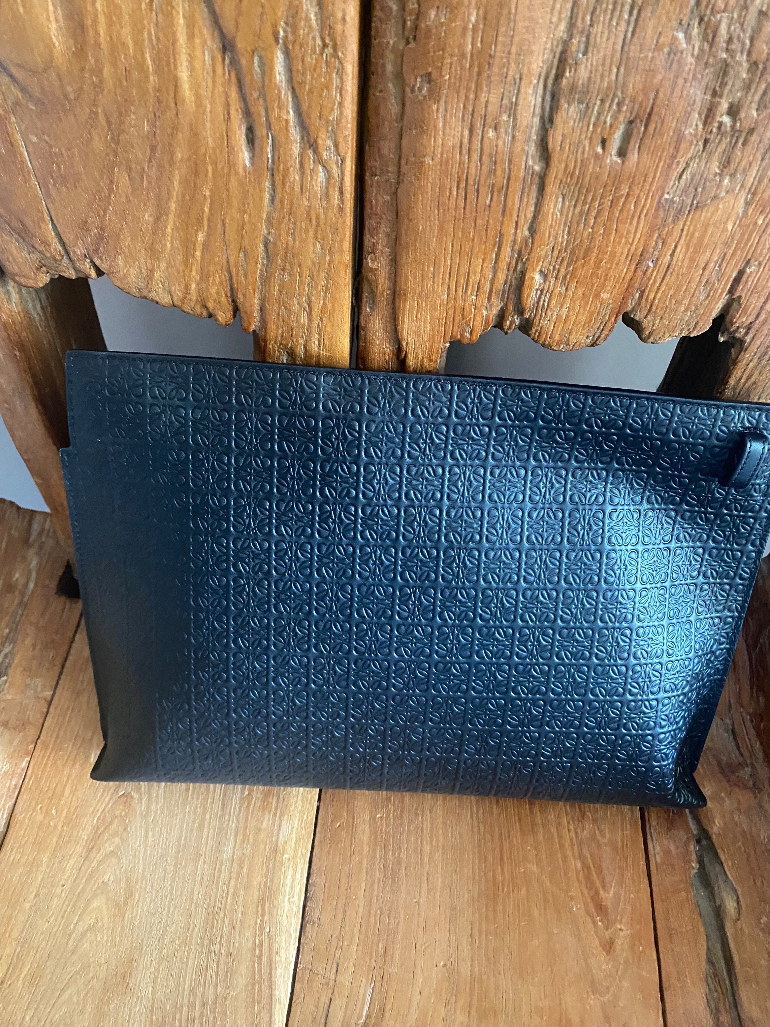 Loewe Black Leather Repeat Pouch embossed silk calfskin