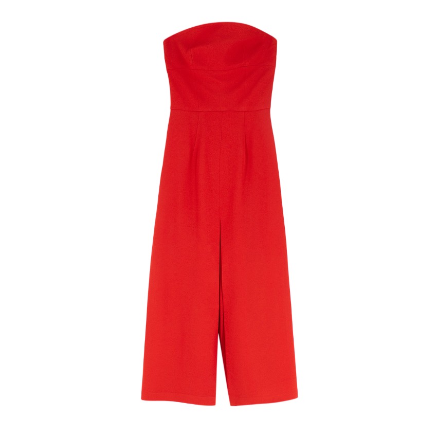 Preowned Giulietta Red Crepe Wide Leg Pleated Jumpsuit Size S synthetic