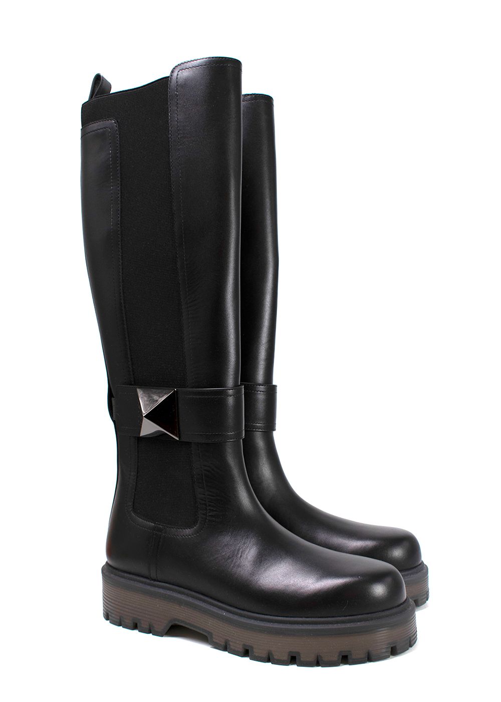 Valentino One Stud 30 Leather Knee-High Boots Size 36 black