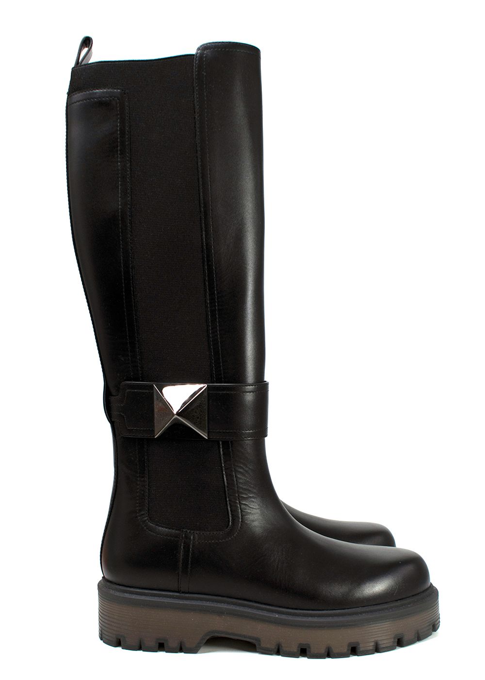 Valentino One Stud 30 Leather Knee-High Boots Size 36 black