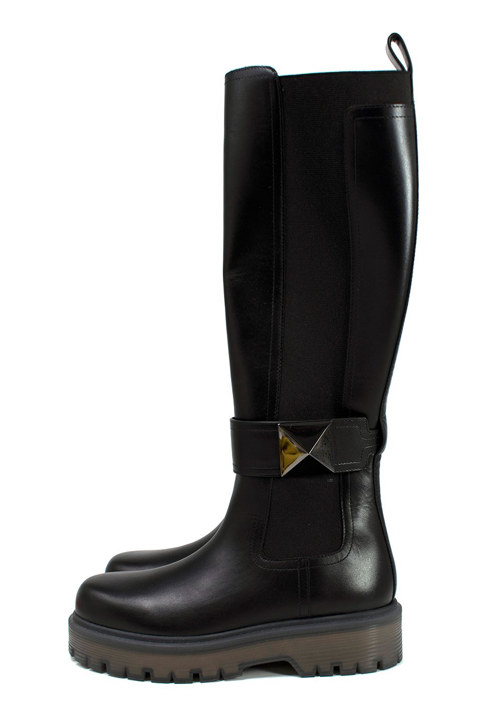 Valentino One Stud 30 Leather Knee-High Boots Size 36 black