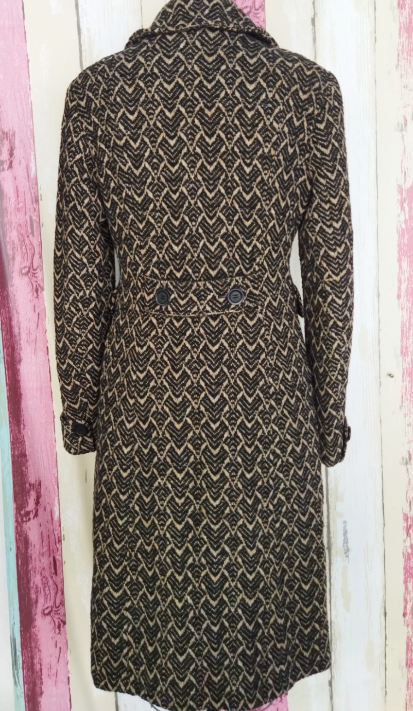 Preowned Weekend MaxMara Black  Beige Jacquard Coat Tan/Brown wool