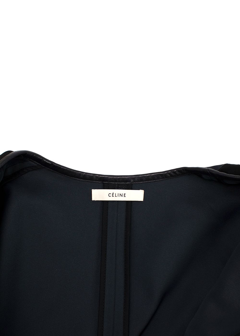 Celine Navy and Black Leather Trim Longline Jacket Size XXS silk