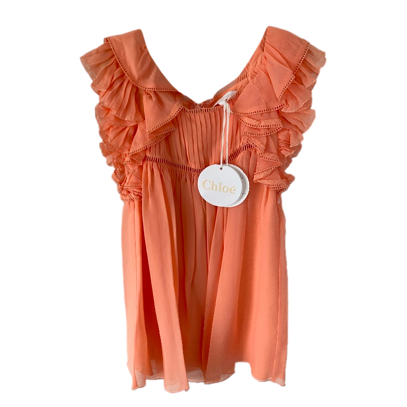 Boys Chloe Kid's 6Y Washed Pink Ruffle Chiffon Dress Size 6 Years Orange silk