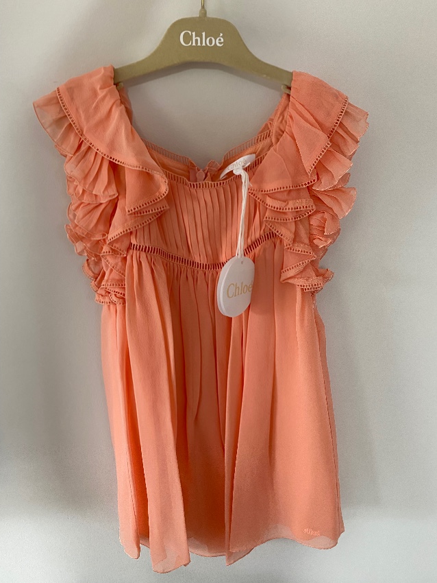 Boys Chloe Kid's 6Y Washed Pink Ruffle Chiffon Dress Size 6 Years Orange silk