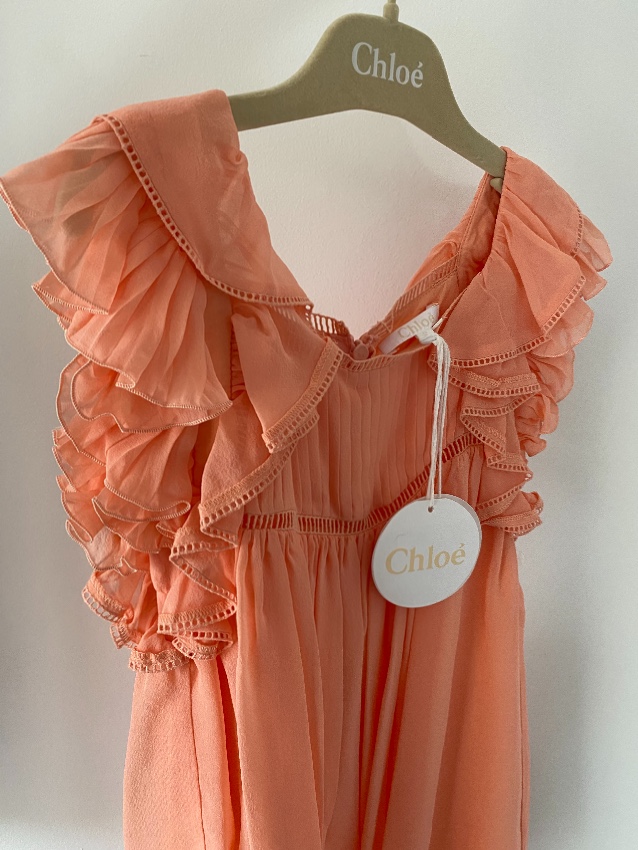 Boys Chloe Kid's 6Y Washed Pink Ruffle Chiffon Dress Size 6 Years Orange silk