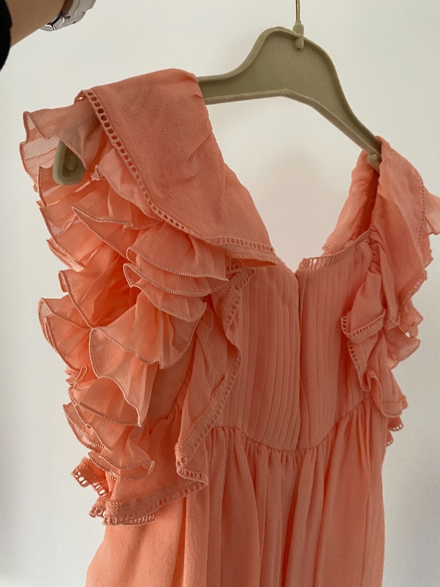 Boys Chloe Kid's 6Y Washed Pink Ruffle Chiffon Dress Size 6 Years Orange silk