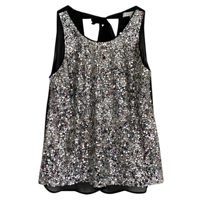 Preowned Sandro Sequin Embellished Sheer Tie Back Sleeveless Top Size S Silver polyester