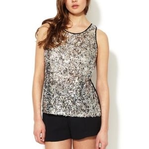 Preowned Sandro Sequin Embellished Sheer Tie Back Sleeveless Top Size S Silver polyester