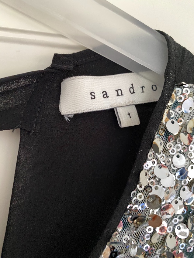 Preowned Sandro Sequin Embellished Sheer Tie Back Sleeveless Top Size S Silver polyester