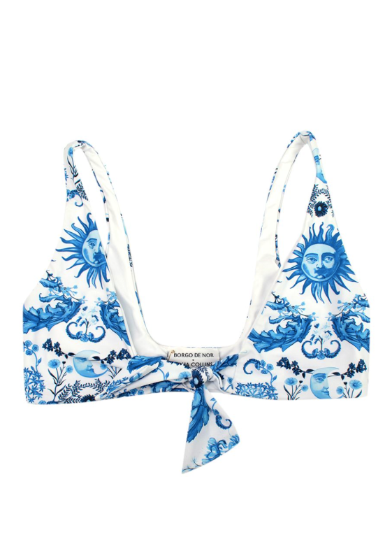 Borgo De Nor Blue Electra Bow Tie High Waisted Bikini Size XS White/ Blue recycled polyamide/elastane