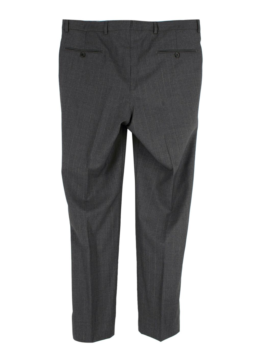 Men's Ejjeh Bespoke Tailored Grey Striped Single-breasted Suit Size L wool