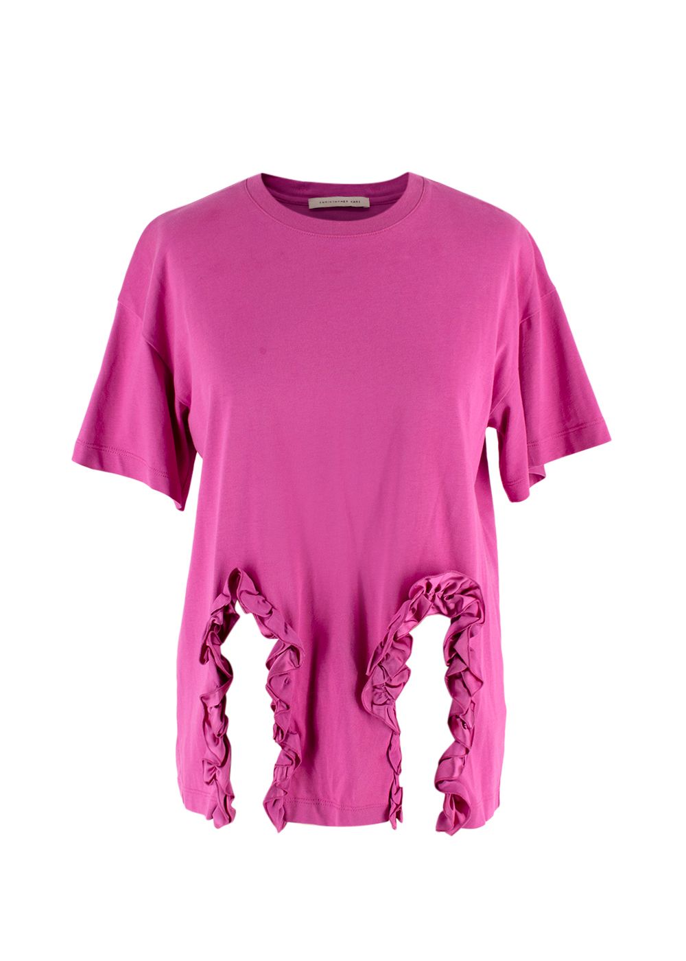 Preowned Christopher Kane Pink Ruffle Trim T-Shirt Size XS cotton