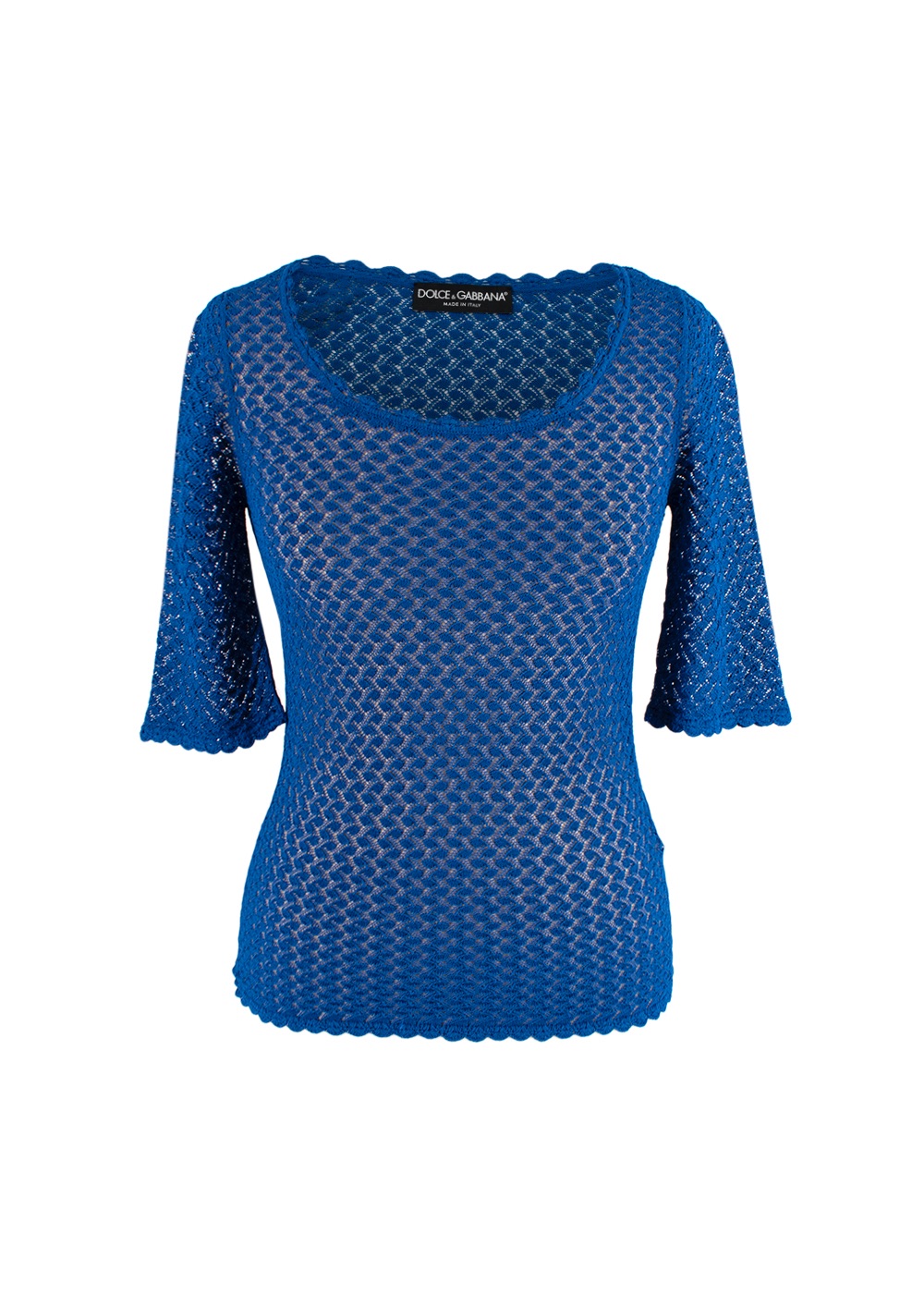 Dolce  Gabbana Blue Sheer Knitted Short Sleeved Top Size XS Royal Blue viscose