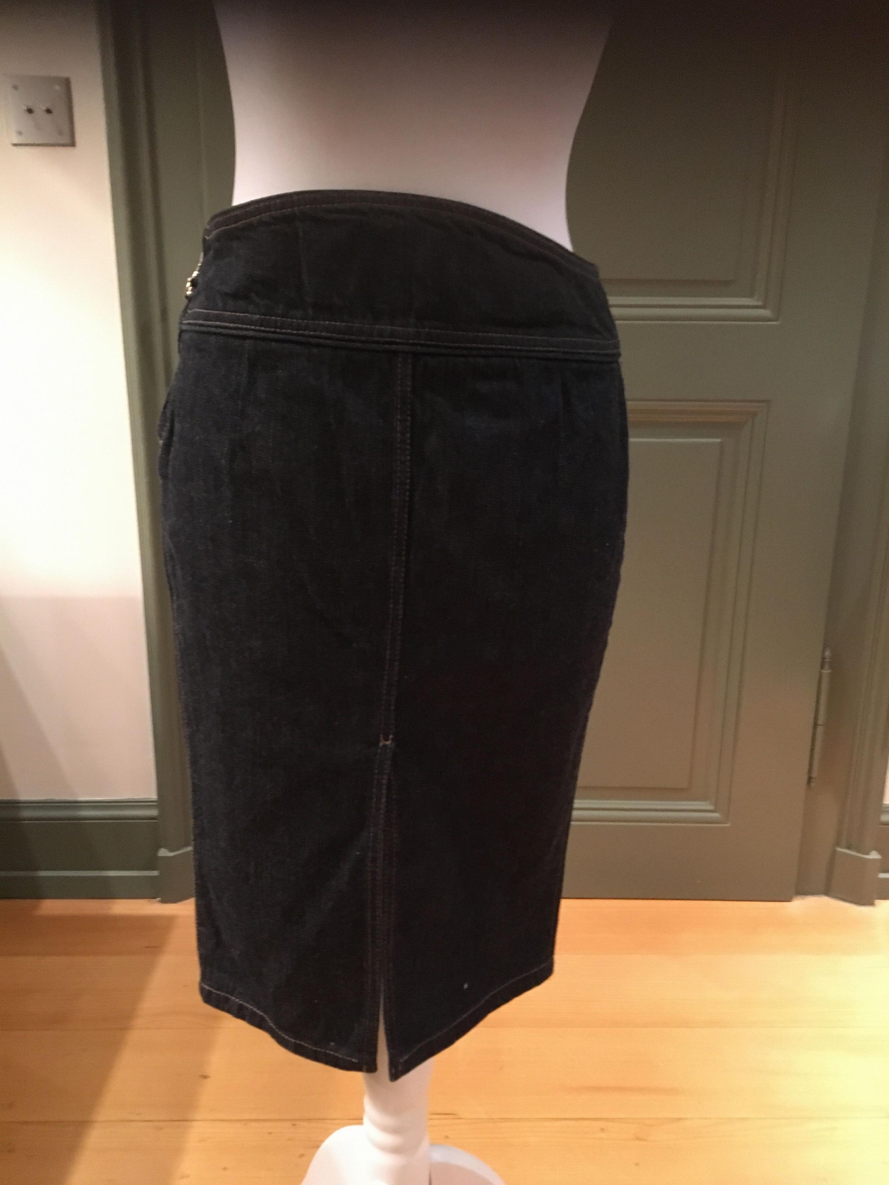 Preowned Gucci Vintage Horsebit Zip Denim Skirt Size XS Blue