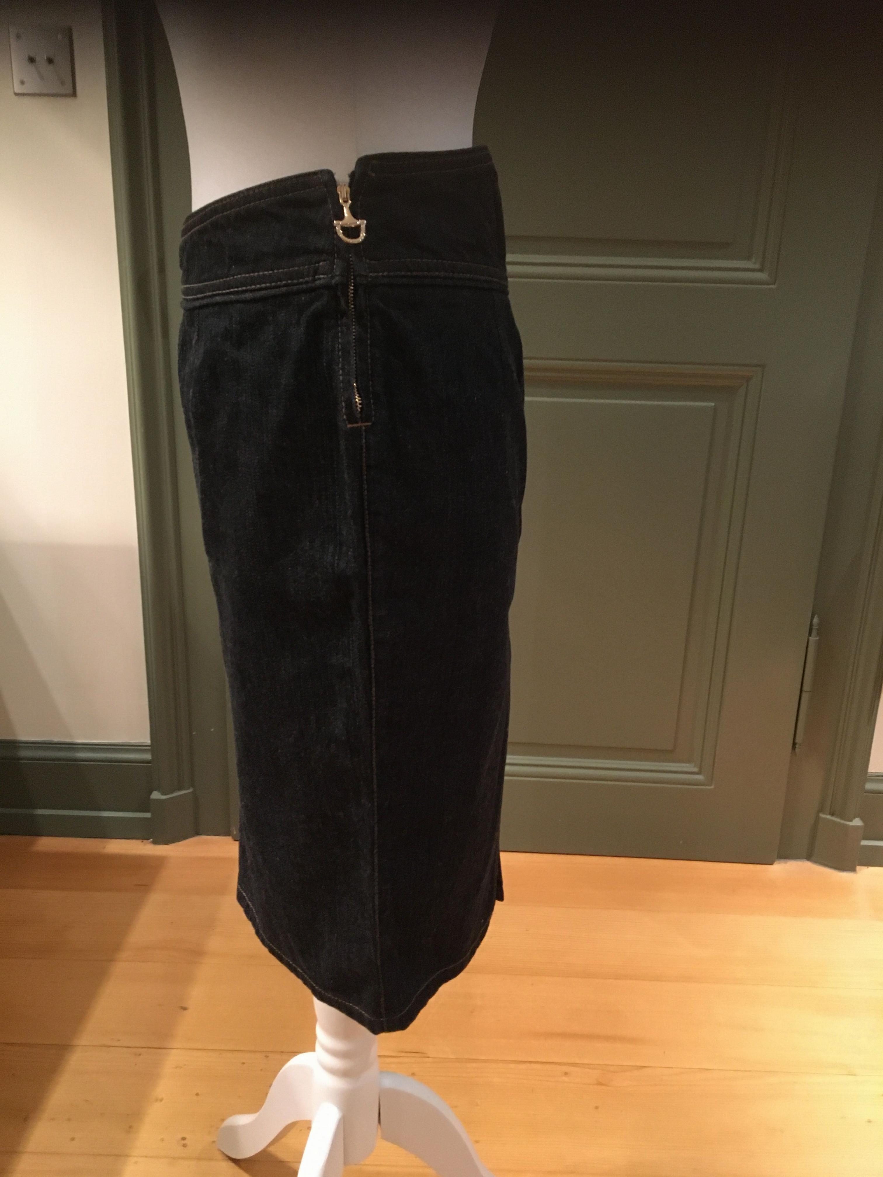 Preowned Gucci Vintage Horsebit Zip Denim Skirt Size XS Blue