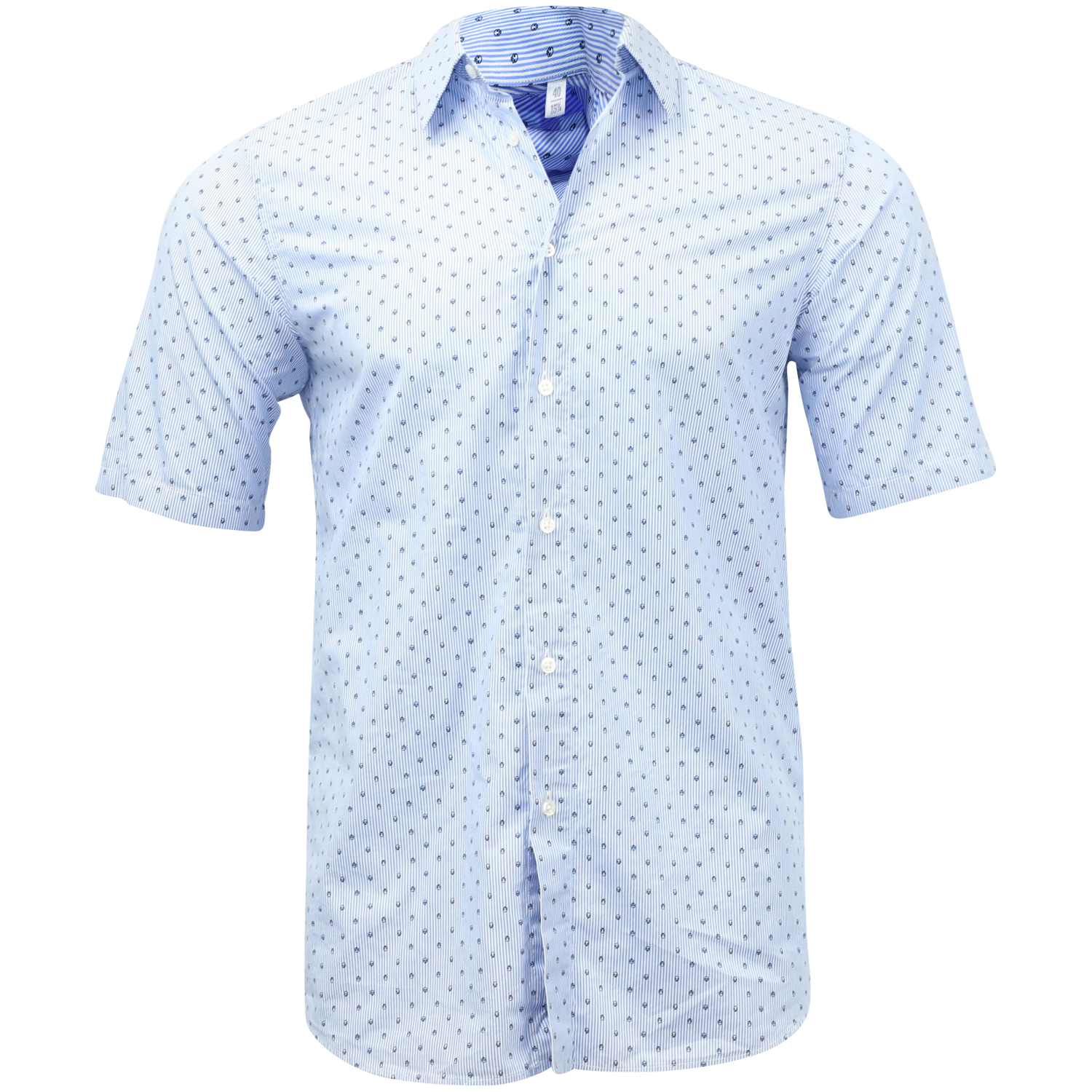 Men's Preowned Jil Sander Blue skull patterned cotton short sleeve shirt Size 155