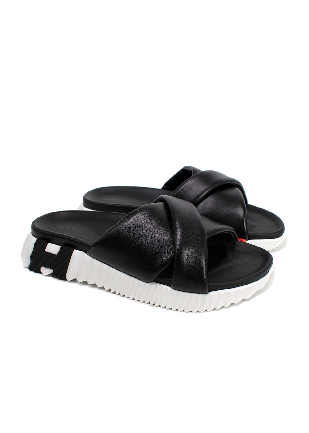 Hermes Black Infra Sandals Size 38 Black/White/Red leather