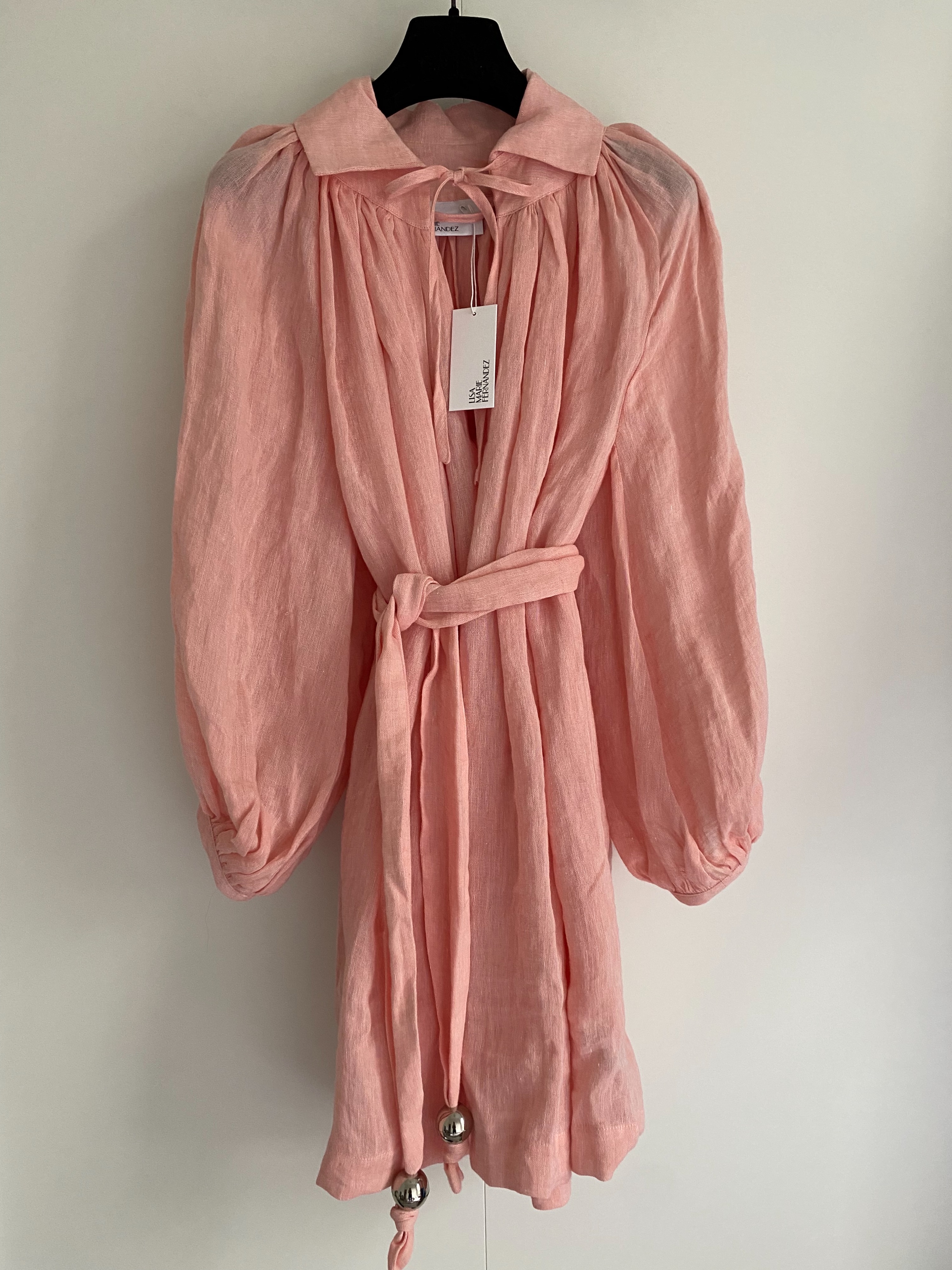 Lisa Marie Fernandez Pink Linen Poet Mini Dress Size S