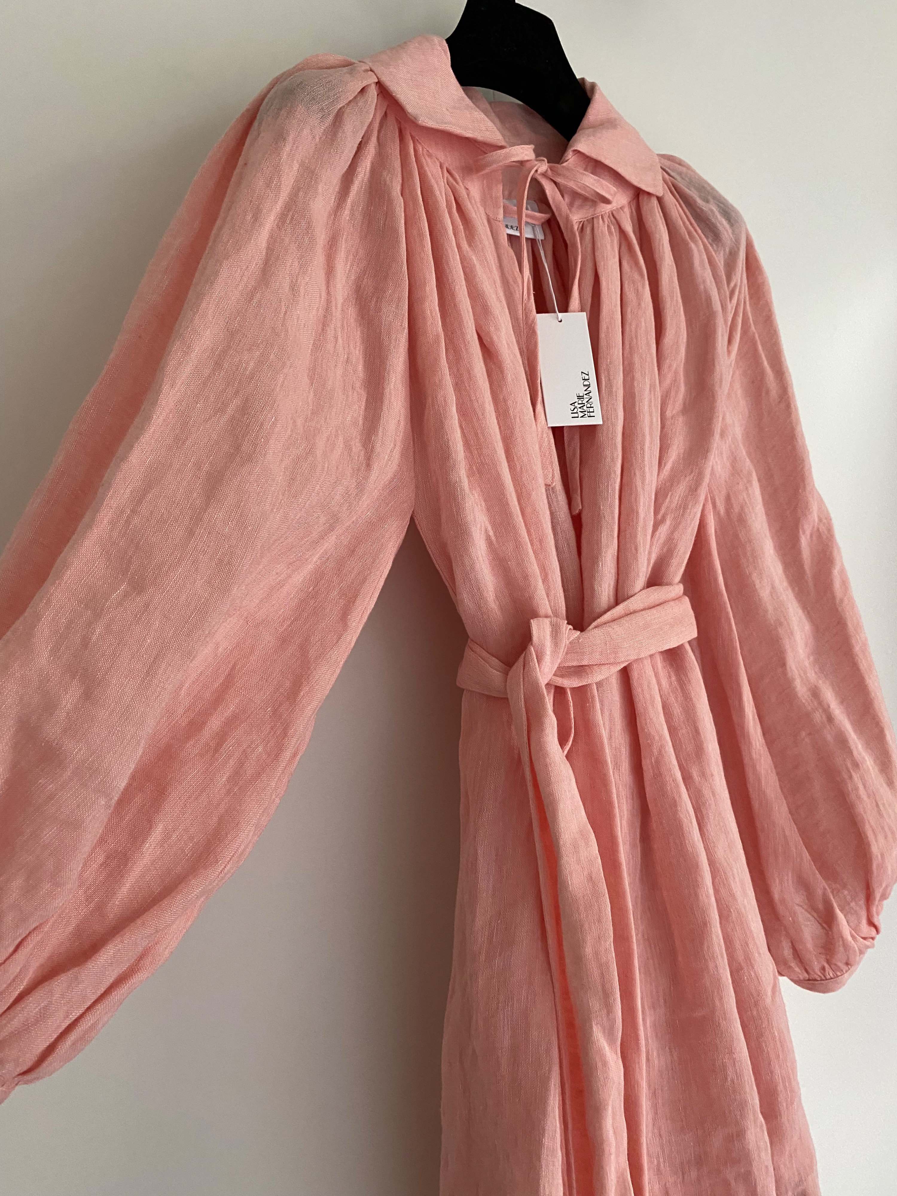 Lisa Marie Fernandez Pink Linen Poet Mini Dress Size S