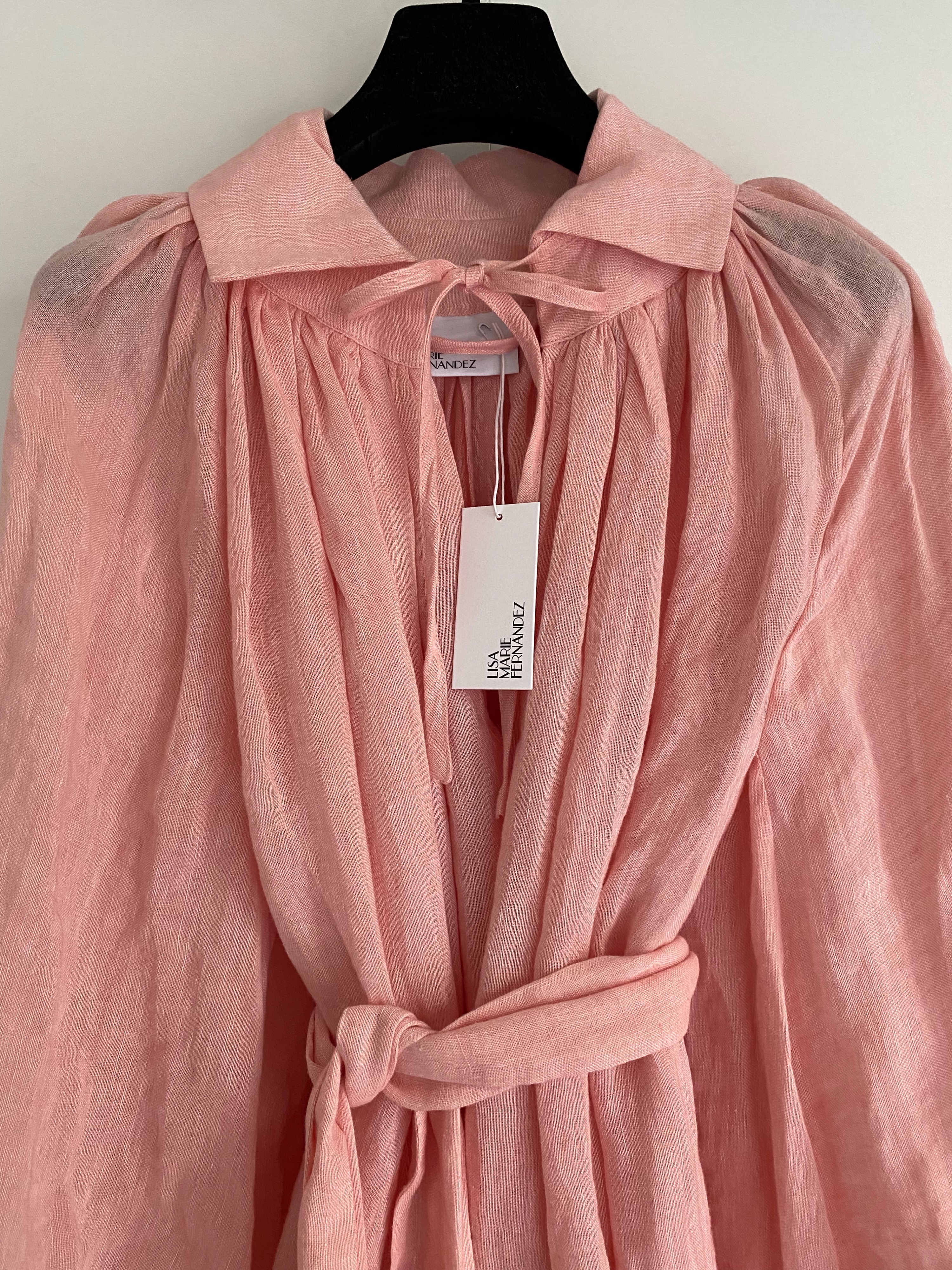 Lisa Marie Fernandez Pink Linen Poet Mini Dress Size S