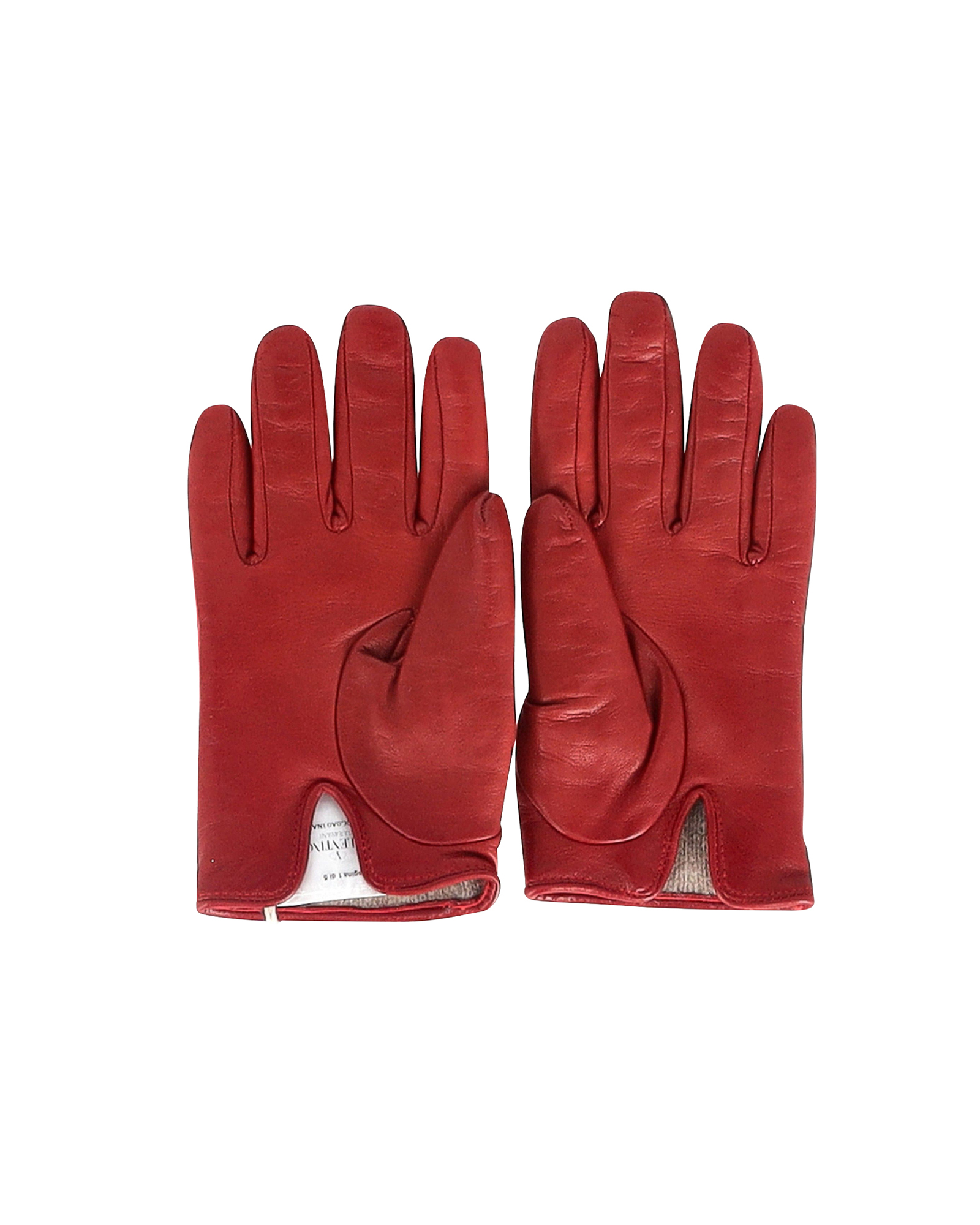 Preowned Valentino Garavani Red Quilted Rockstud Embellished Gloves red | burgundy leather