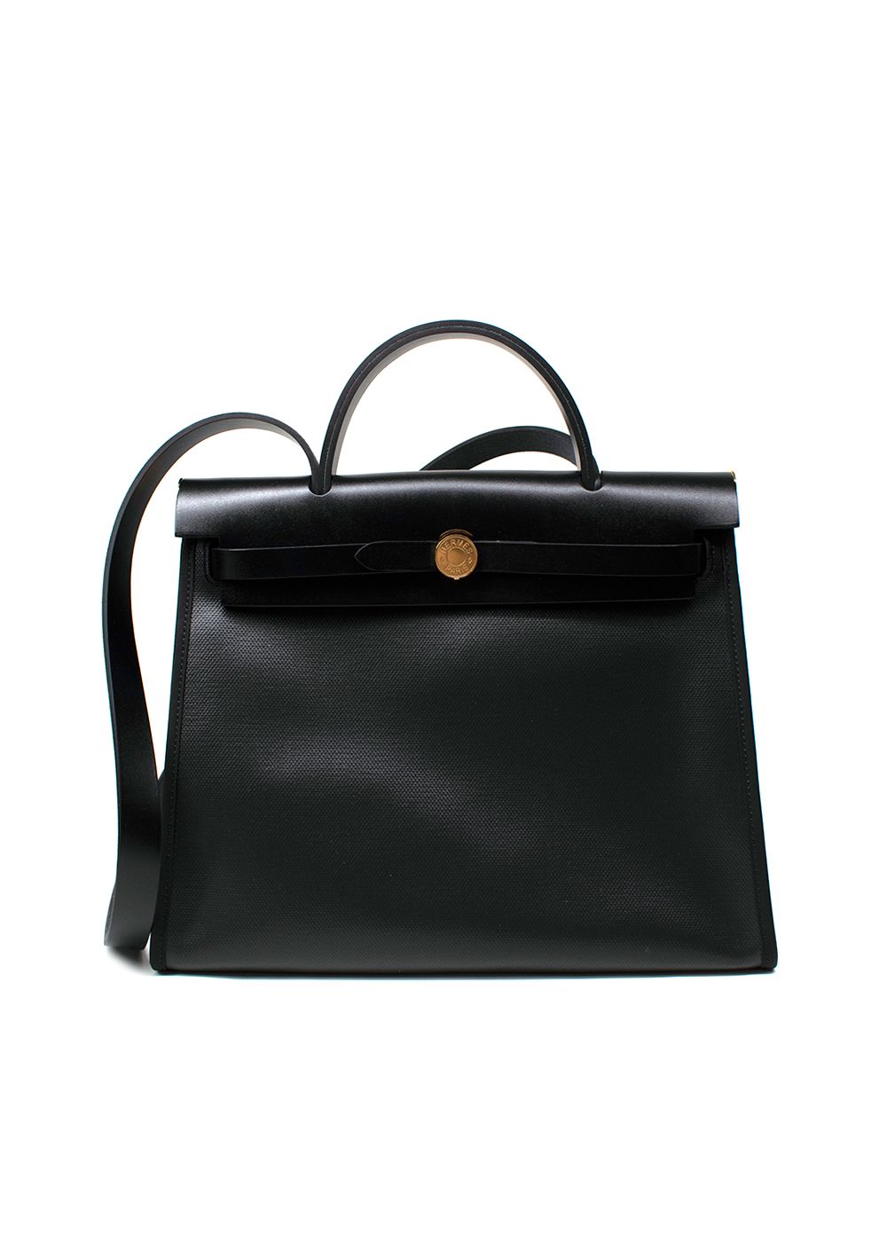 Hermes Black Canvas Herbag with Gold Hardware