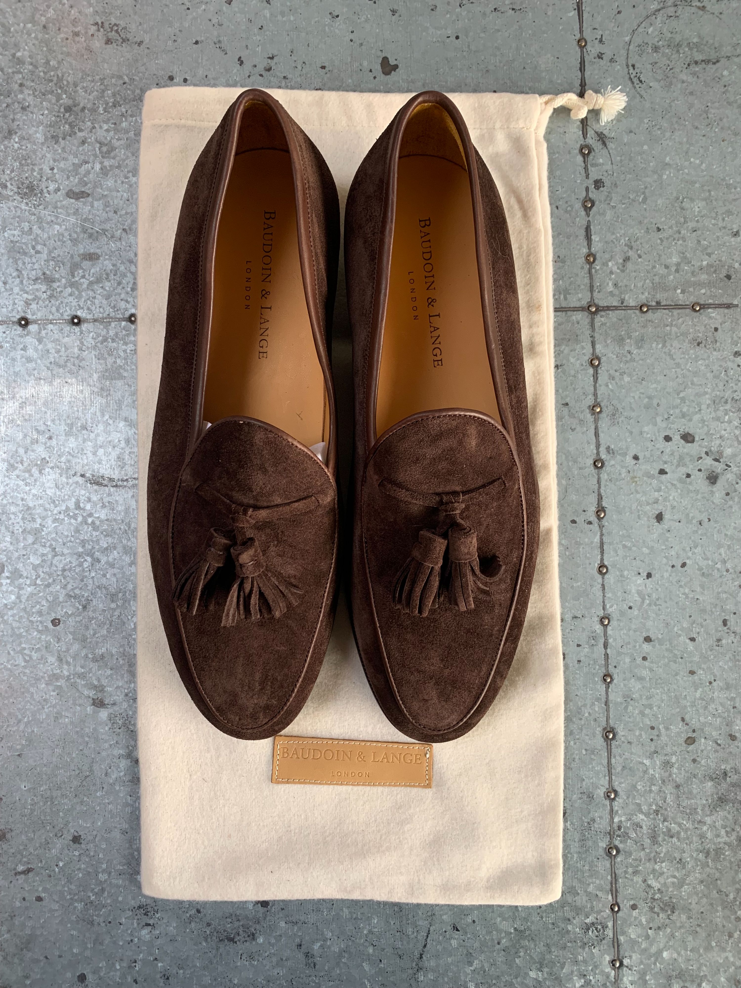 Baudoin  Lange chocolate brown suede tasselled loafers Size 41