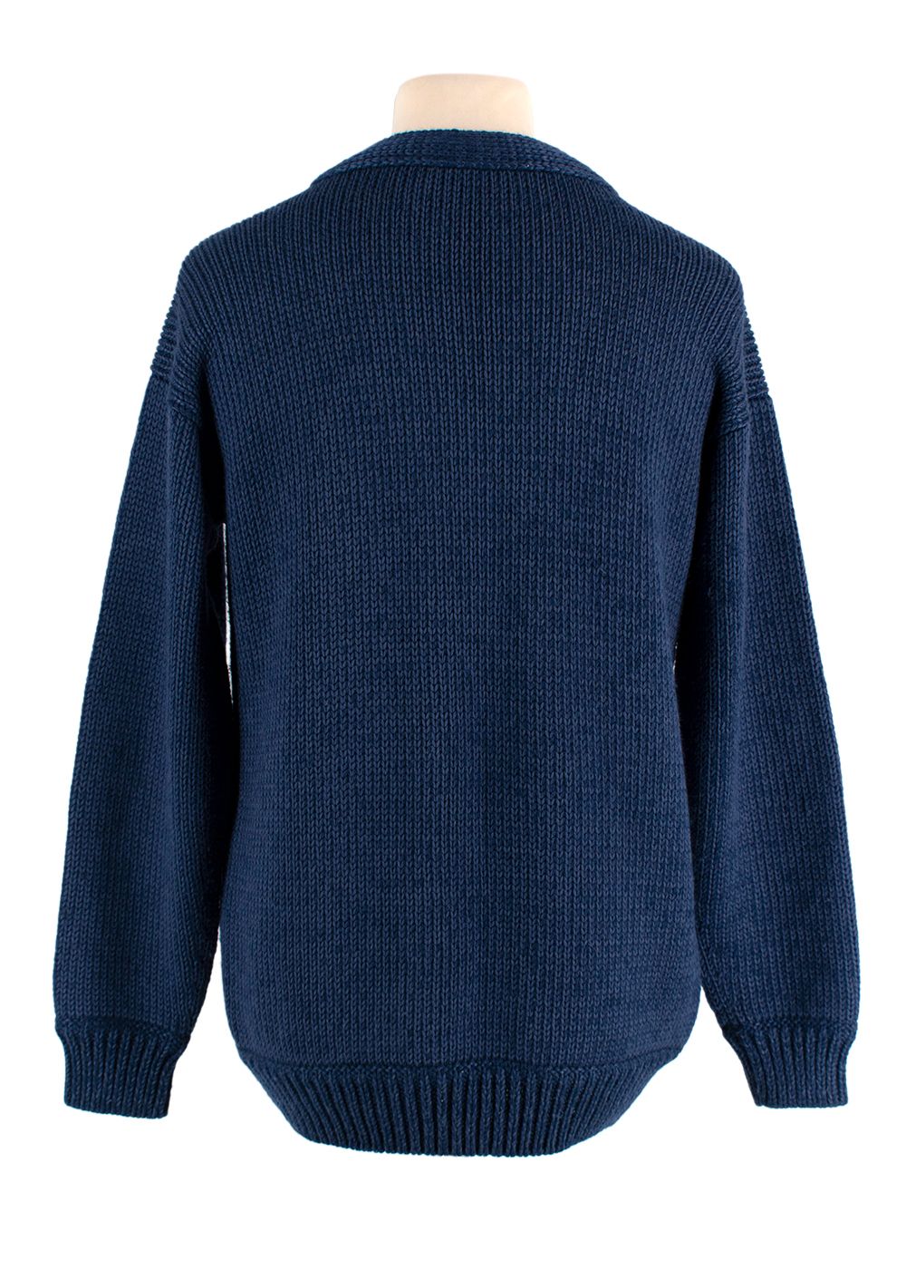 Men's Preowned Loewe Navy V-Neck Knit Jumper With Yellow Anagram Size M navy blue wool/silk