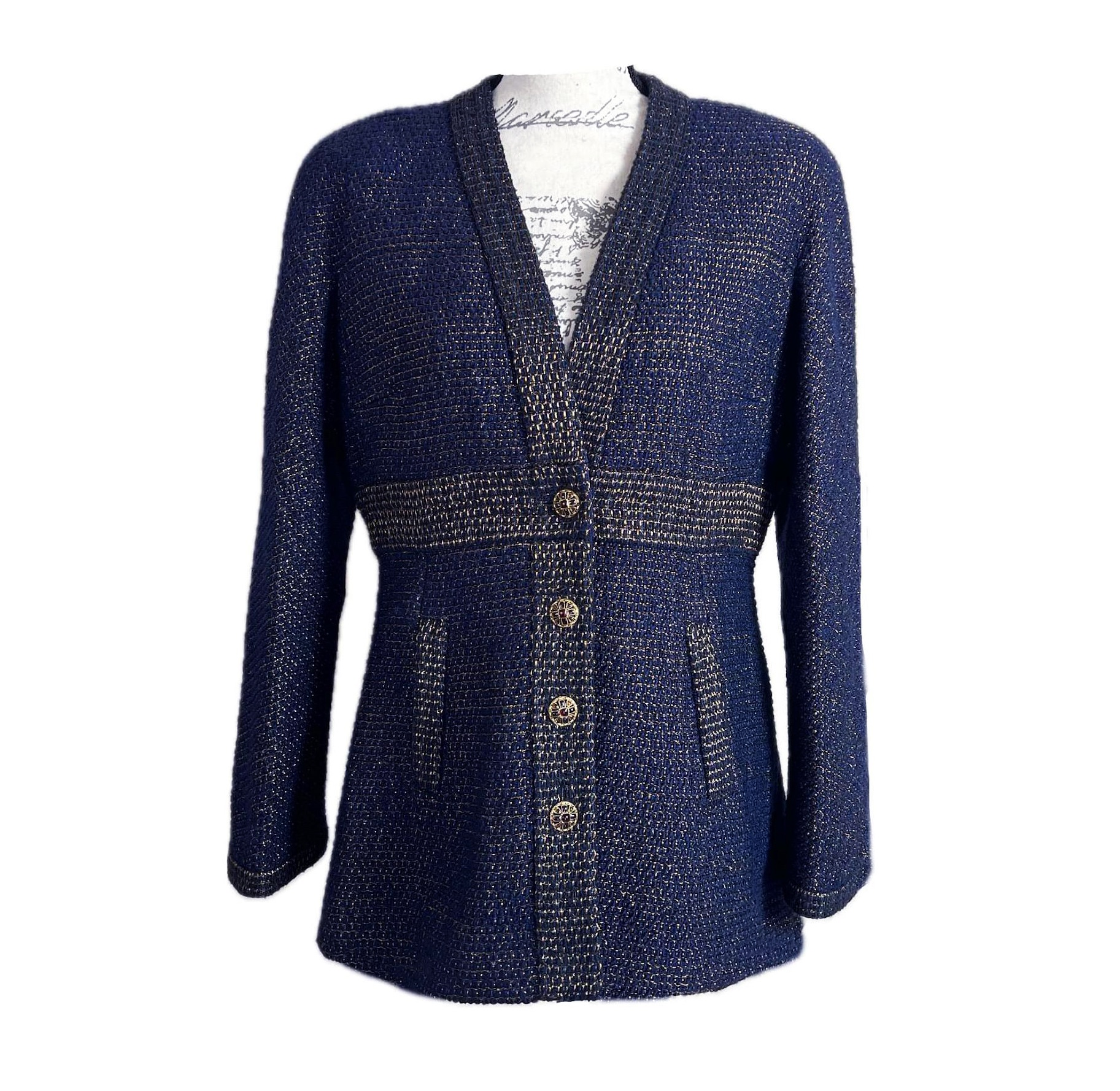 Chanel Paris/NewYork Navy Lesage Tweed Jacket Size S