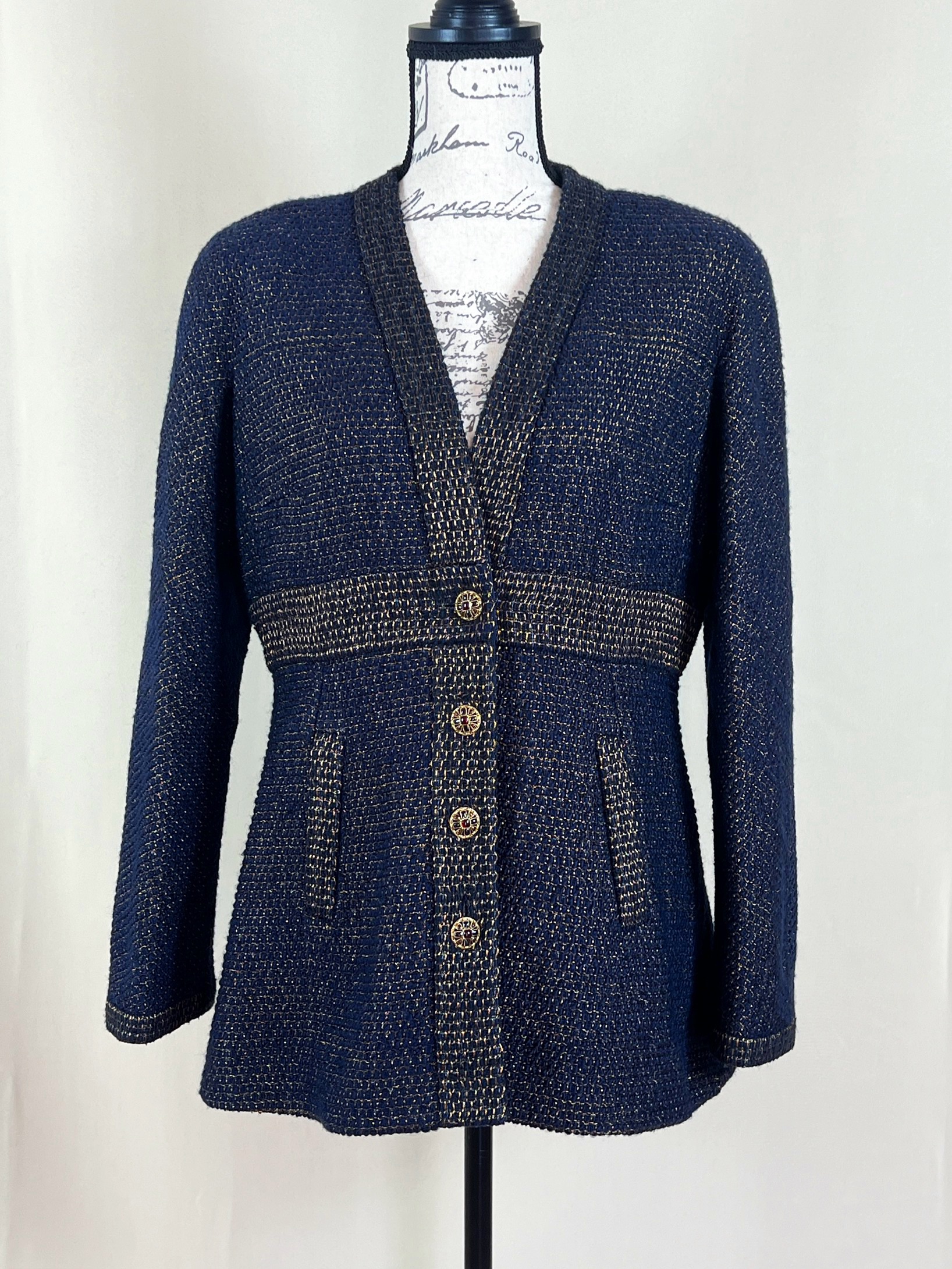 Chanel Paris/NewYork Navy Lesage Tweed Jacket Size S