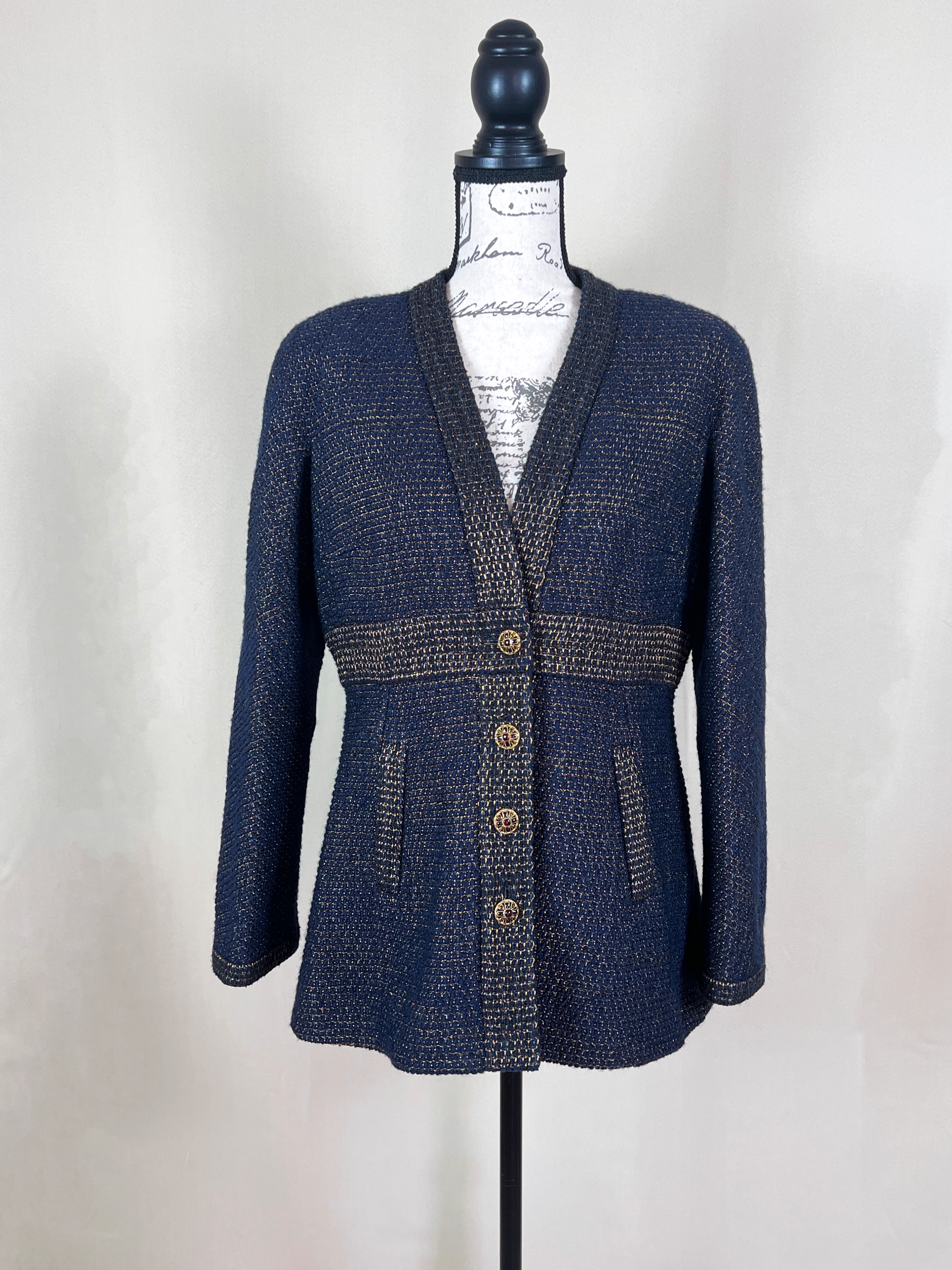 Chanel Paris/NewYork Navy Lesage Tweed Jacket Size S