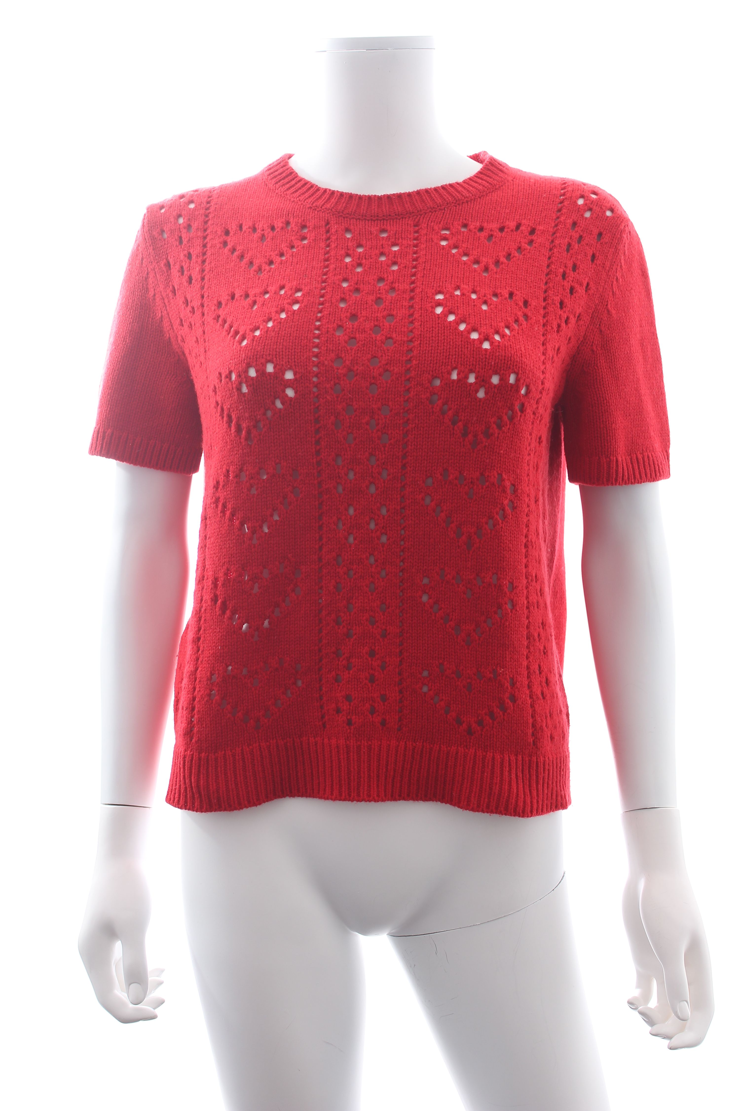 Preowned Miu Miu Red Pointelle Knit Cashmere Jumper Size S