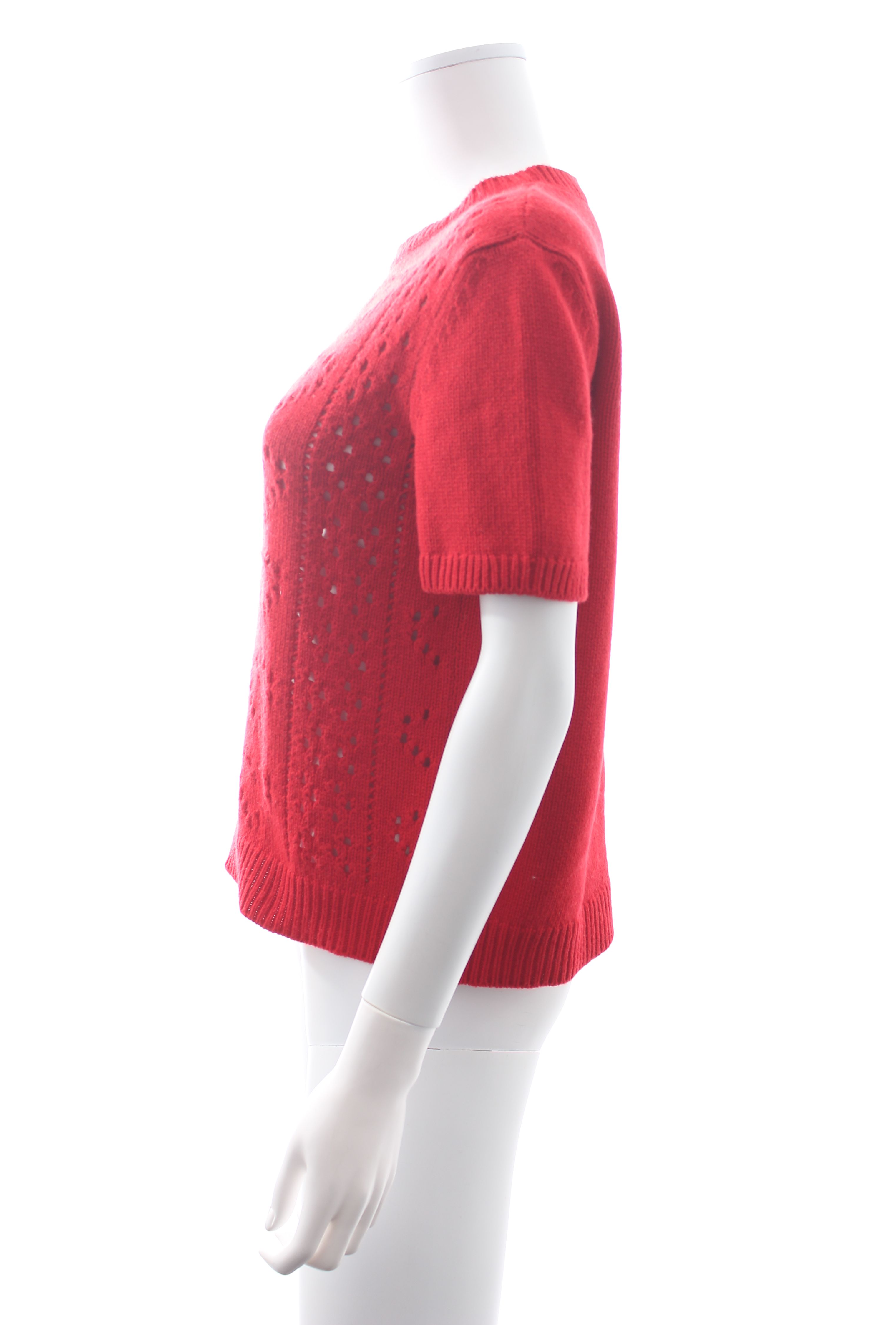 Preowned Miu Miu Red Pointelle Knit Cashmere Jumper Size S